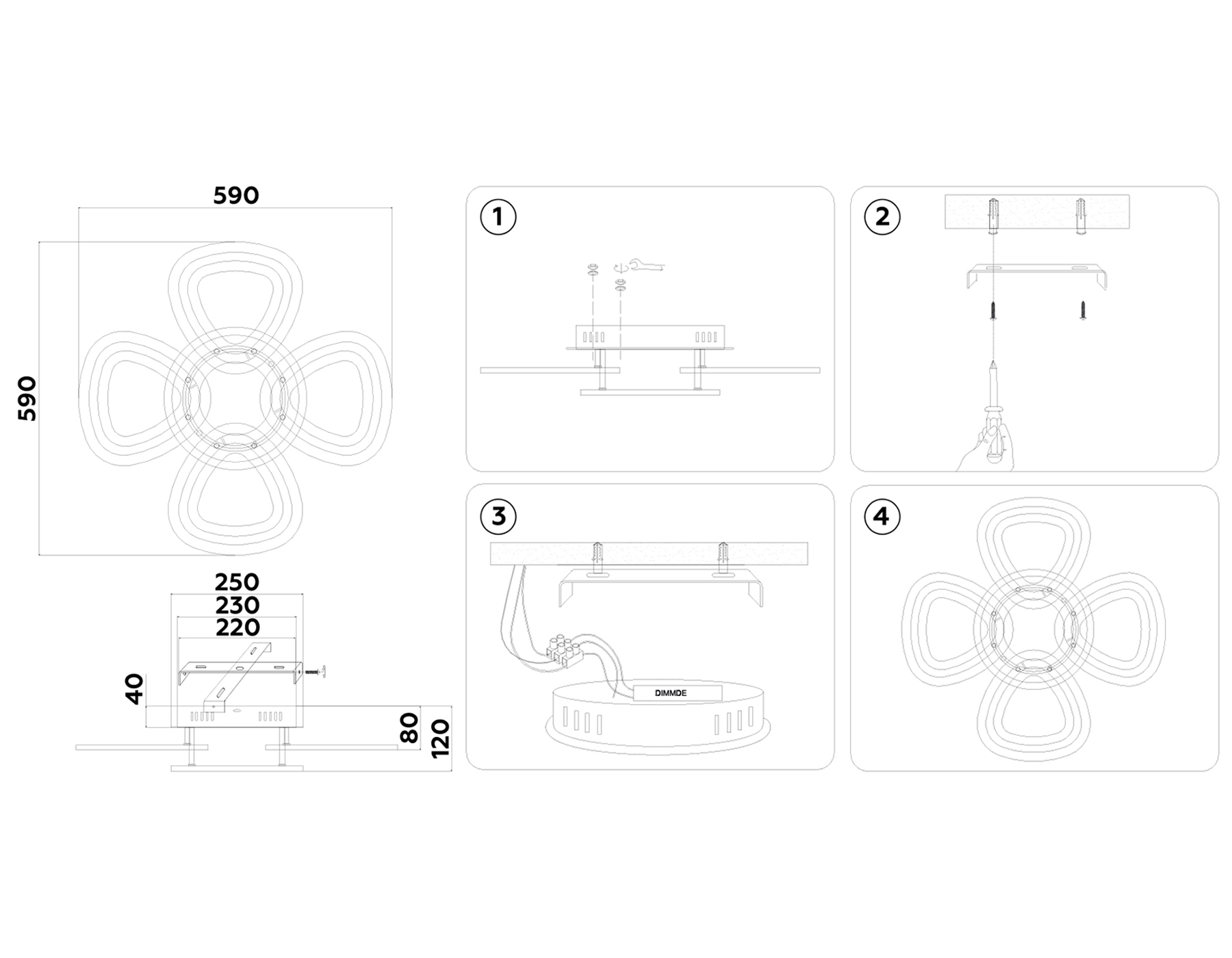 Потолочный светодиодный светильник с пультом FA8925/4+1 WH/CH белый/хром 163W 3000K-6400K 590*590*120 (ПДУ РАДИО 2.4G)