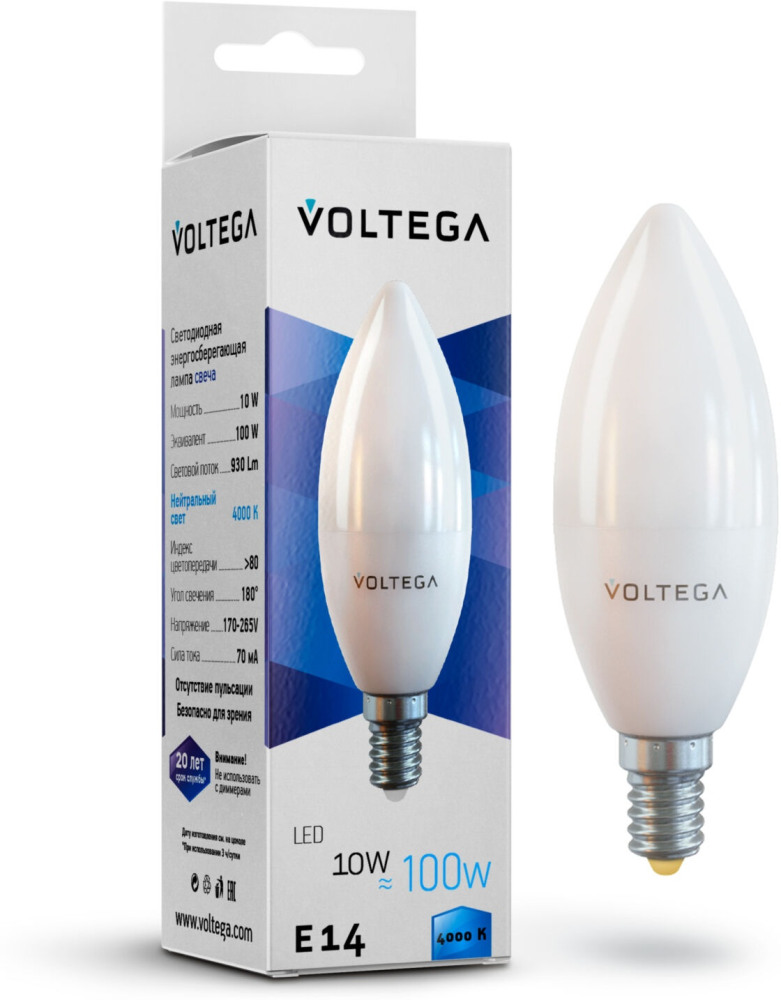 Лампочка светодиодная 4000K 930Lm E14x10W SIMPLE 7065 (voltega_7065)