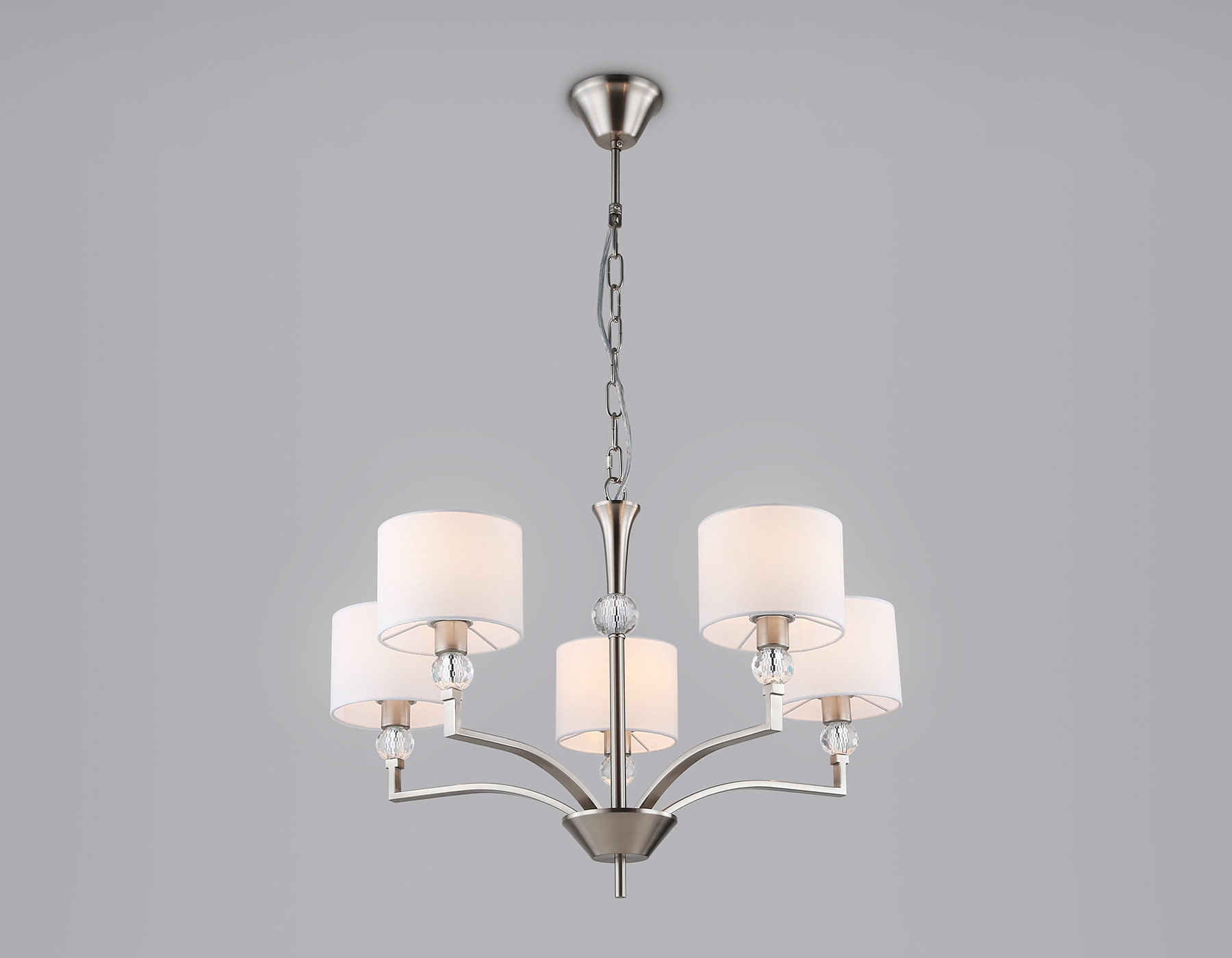 Подвесная люстра с абажурами и хрусталем LH71121/5 SN/WH никель/белый E14/5 max 40W D660*880