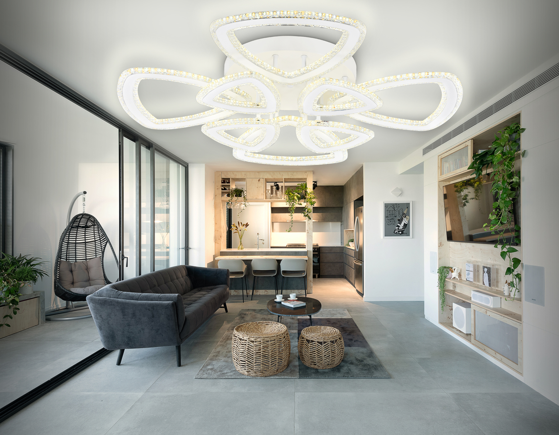 Управляемый потолочный светодиодный светильник FA8863/4+4 WH белый 182W 3000K+6400K/3000K/6400K/4200K+4200K 740*740*130 (ПДУ РАДИО 2.4G)