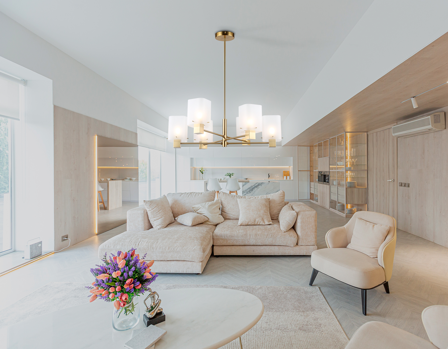 Подвесная люстра LH57031/6 BS/SM латунь/дымчатый E14/6 max 40W D690*690