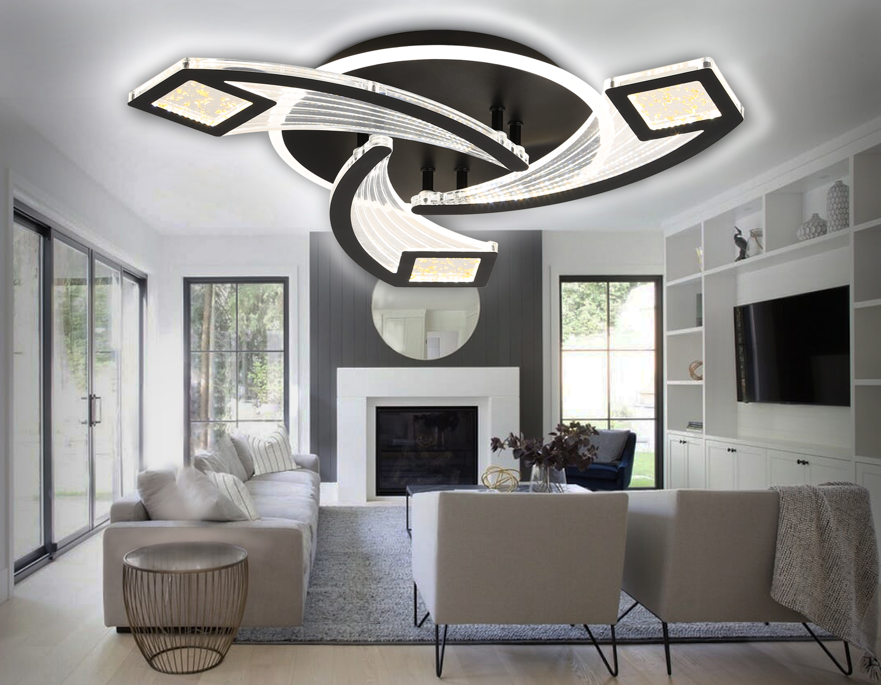 Потолочный светодиодный светильник с пультом FA4477/3 BK черный 62W 3000K+6400K/4200K/6400K+3000K D560*75 (ПДУ ИК)