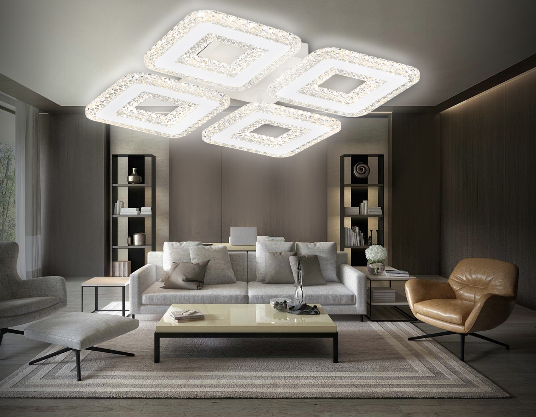 Потолочный светодиодный светильник с пультом FA4004/4 WH белый 100W 3000K+6400K/4200K/6400K+3000K 395*395*85 (ПДУ ИК)