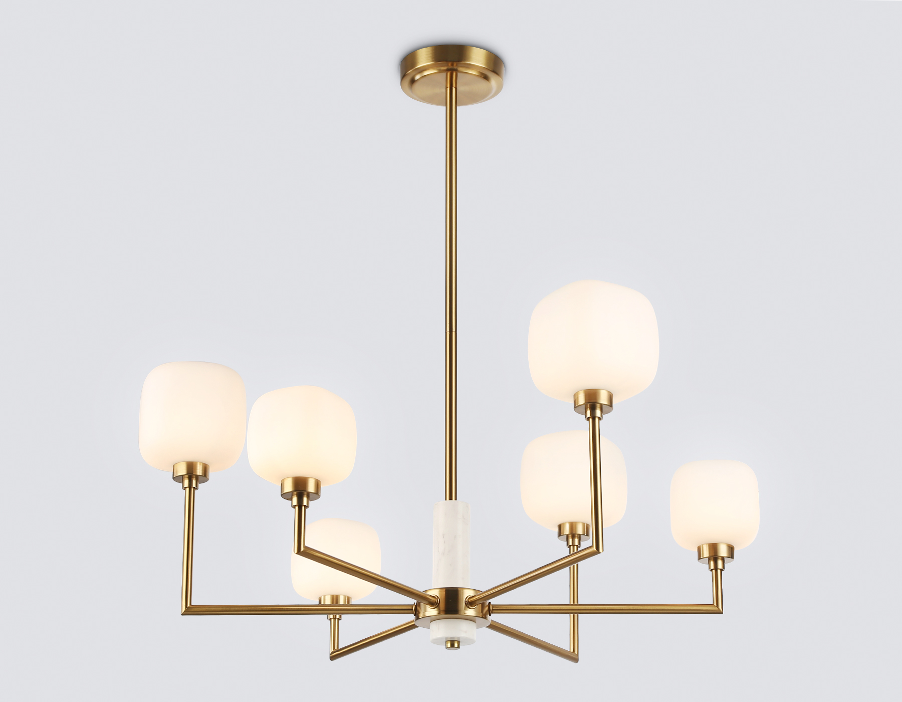 Люстра на штанге с мрамором LH53015/6 BS/FR латунь/белый матовый G9*6 max 40W D690*680