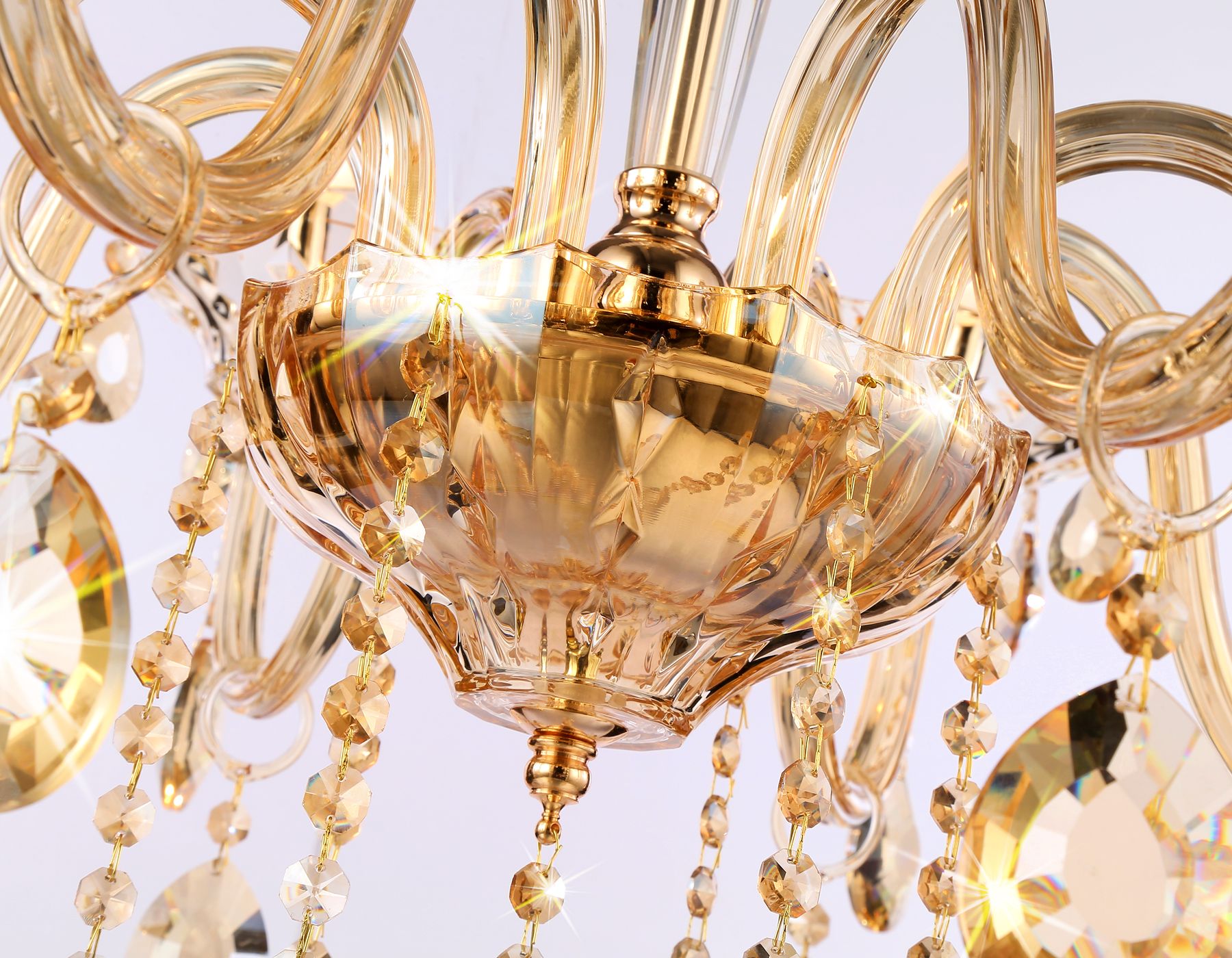 Подвесная классическая люстра с хрусталем TR4907/8 GD/TI золото/янтарь E14/8 max 40W D760*639