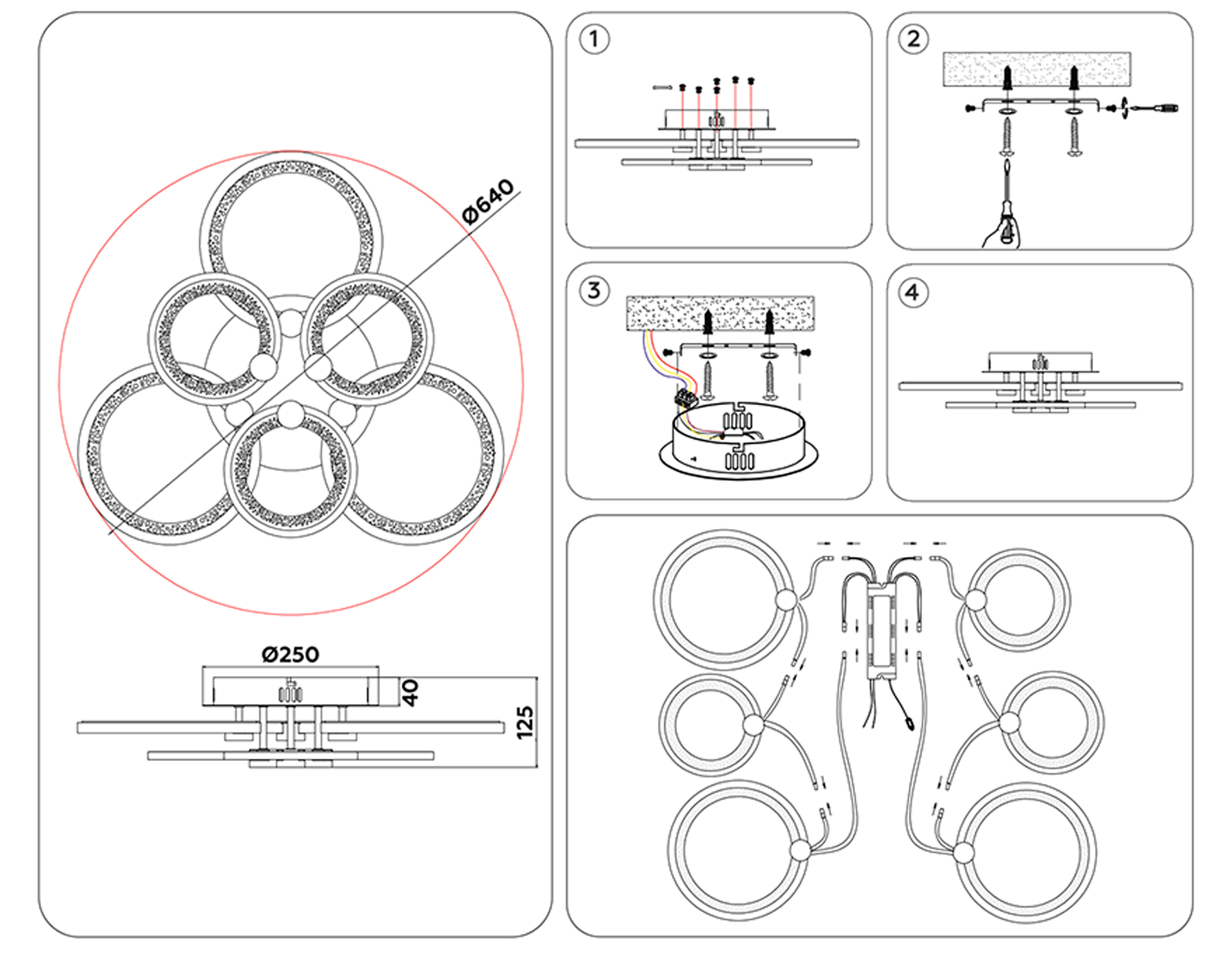 Потолочный светодиодный светильник с пультом FA4092/3+3 BK черный 100W 3000K+6400K/4200K/6400K+3000K 620*570*120 (ПДУ ИК)