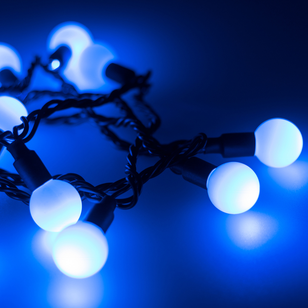 Светодиодная гирлянда ARD-BALL-CLASSIC-D23-10000-BLACK-80LED BLUE (230V, 3.5W) (Ardecoled, IP65) 025600