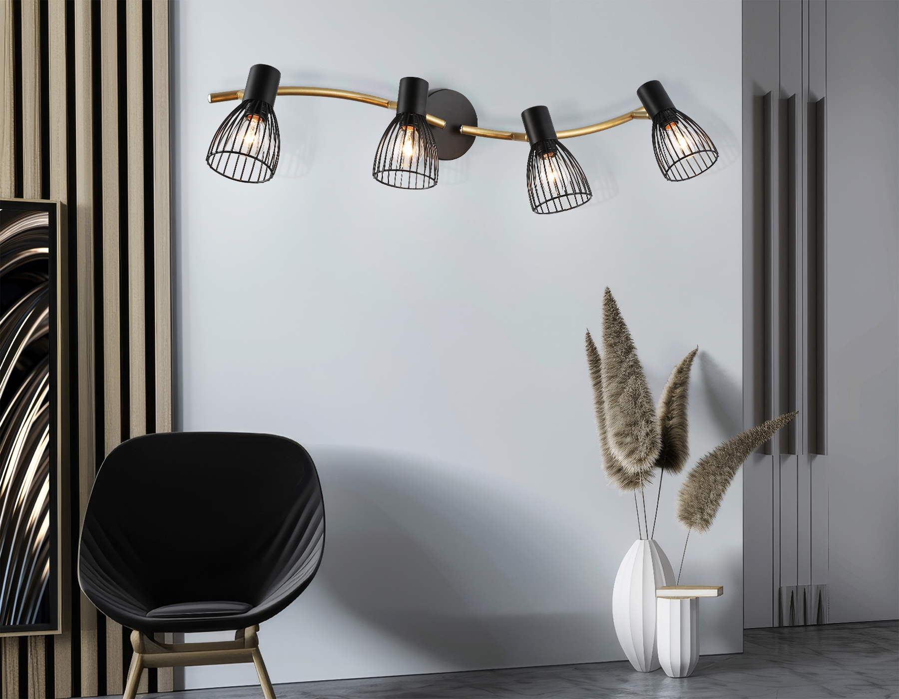 Настенно-потолочный спот в стиле лофт TR8662/4 BK/GD черный/золото E14/4 max 60W 760*100*170