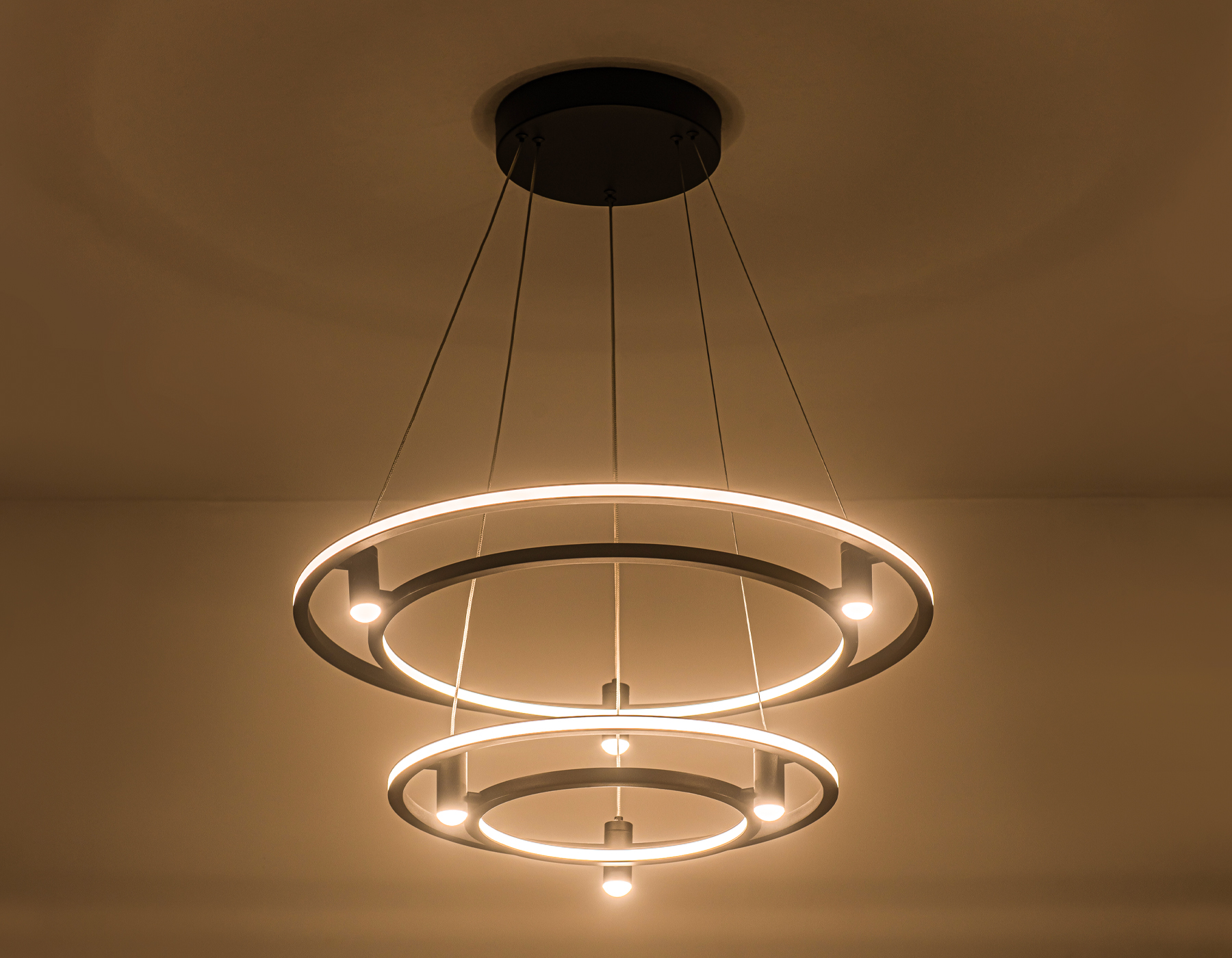 Подвесной светодиодный светильник FL5544/2+6 BK черный 90W 3000K/4200K/6400K D600/400*1300 (без ПДУ)