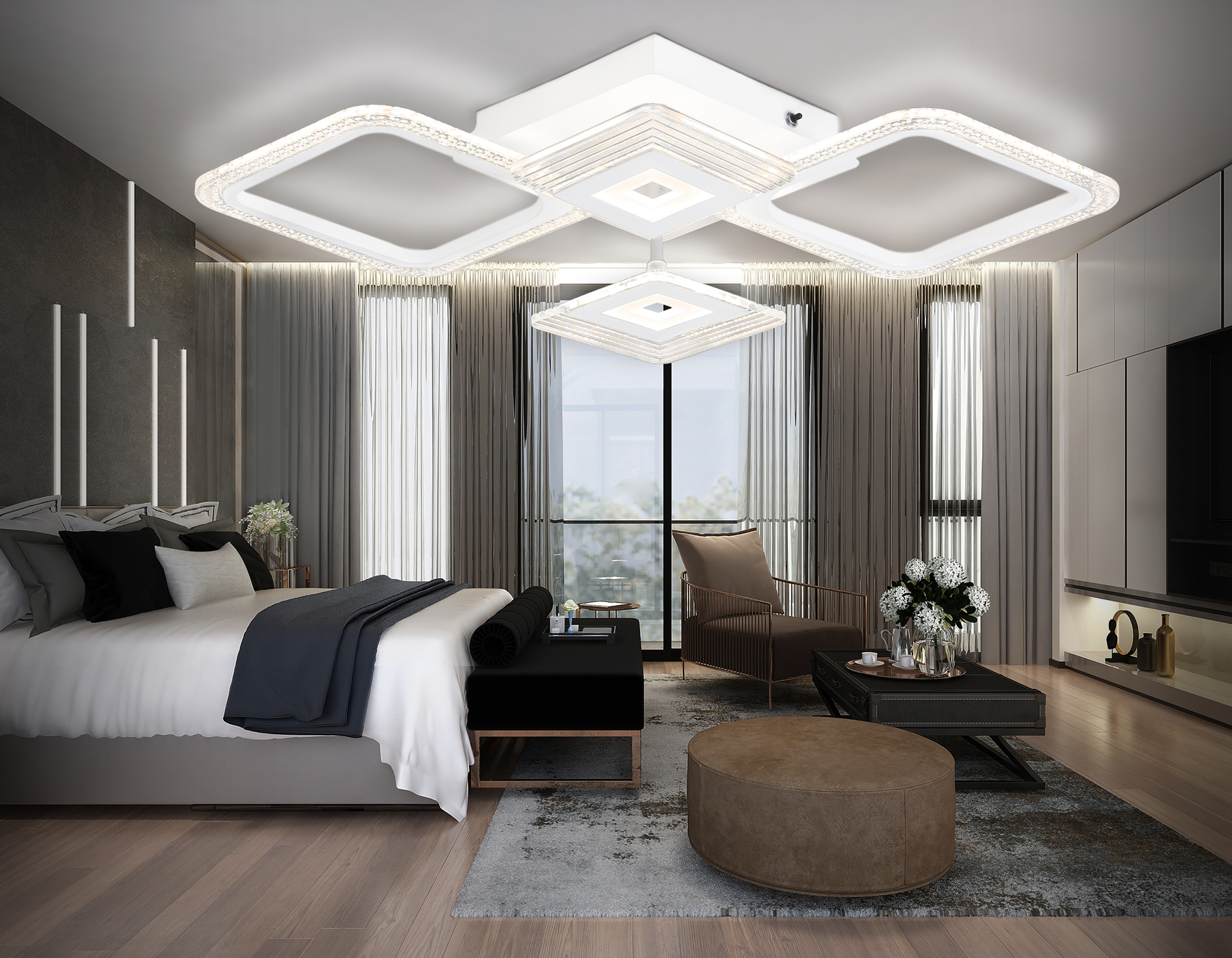 Потолочный светодиодный светильник с пультом FA4281/4 WH белый 56W 3000K+6400K/4200K/6400K+3000K 525*525*75 (ПДУ ИК)