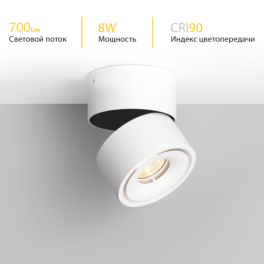 Накладной поворотный светодиодный светильник Ledron LH8 White (2743)