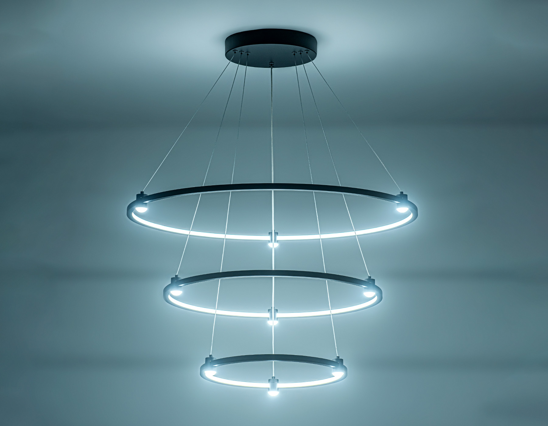 Подвесной светодиодный светильник FL5514/3+9 BK черный 90W 3000K/4200K/6400K D800/600/400*1300 (без ПДУ)