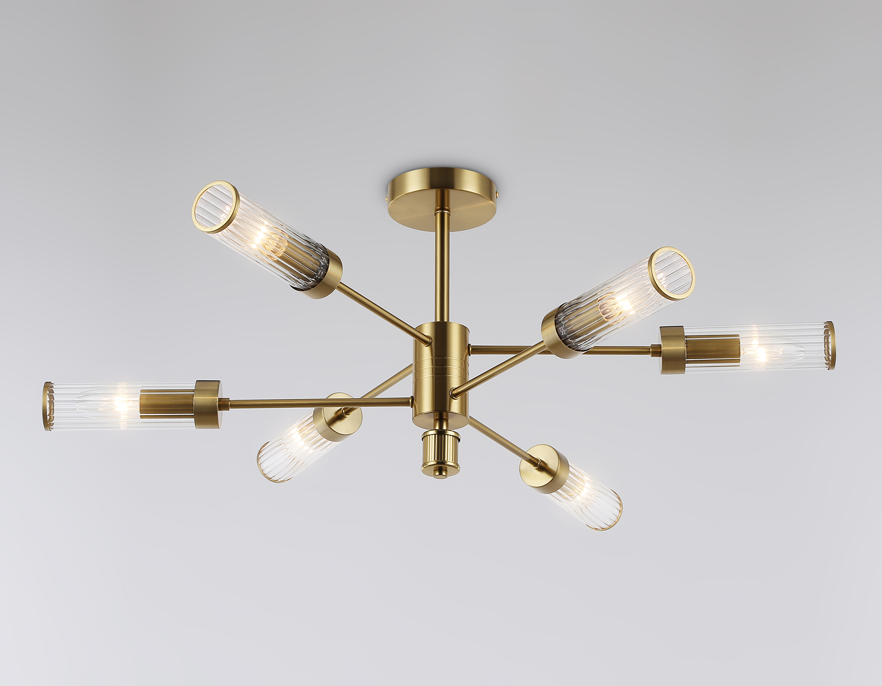 Люстра со стеклянными плафонами на штанге LH55161/6 BS/CL латунь/прозрачный E14/6 max 40W D830*330