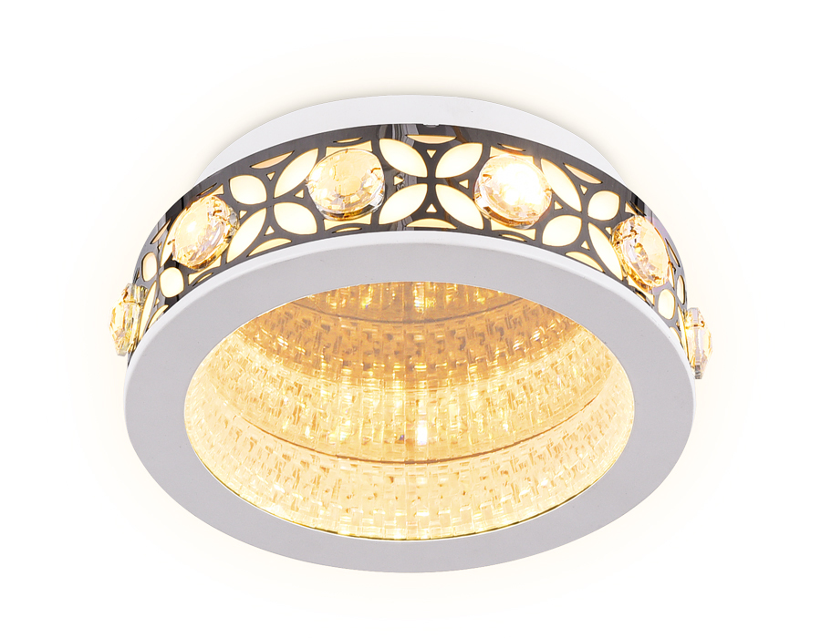 Настенно-потолочный светодиодный светильник с хрусталем FA9420 WH/CH белый/хром 3000K 16W D200*80