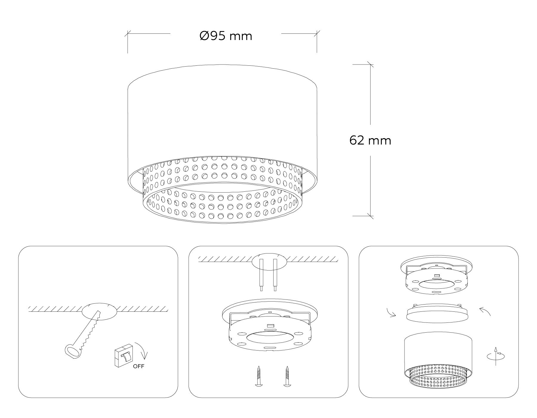 Накладной точечный светильник GX53 TN71275 BK/GD черный/золото GX53 max 12W D95*62