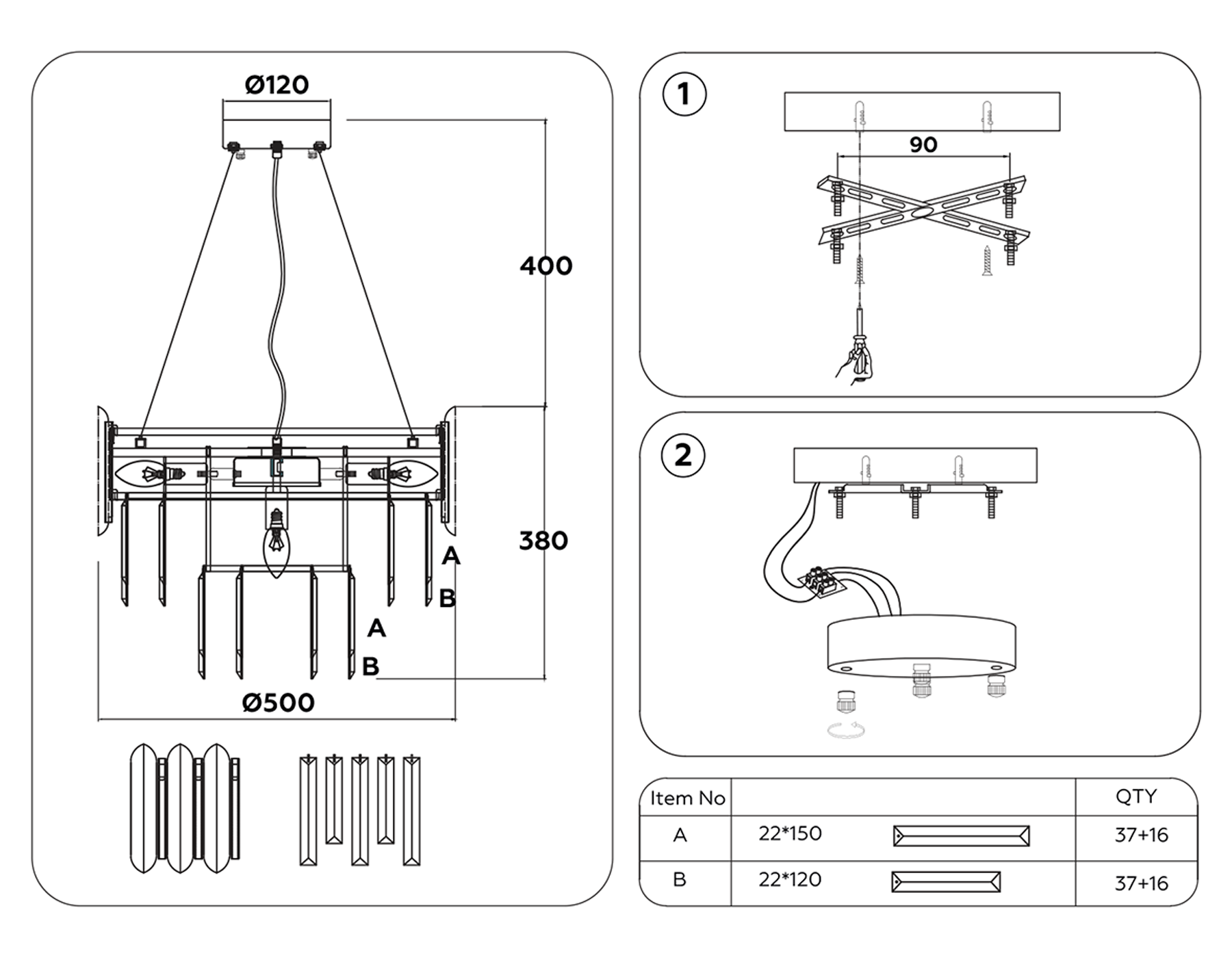 Подвесная люстра с хрусталем TR5297/7 DCH/GD черный хром/золото E14/7 max 40W D500*780