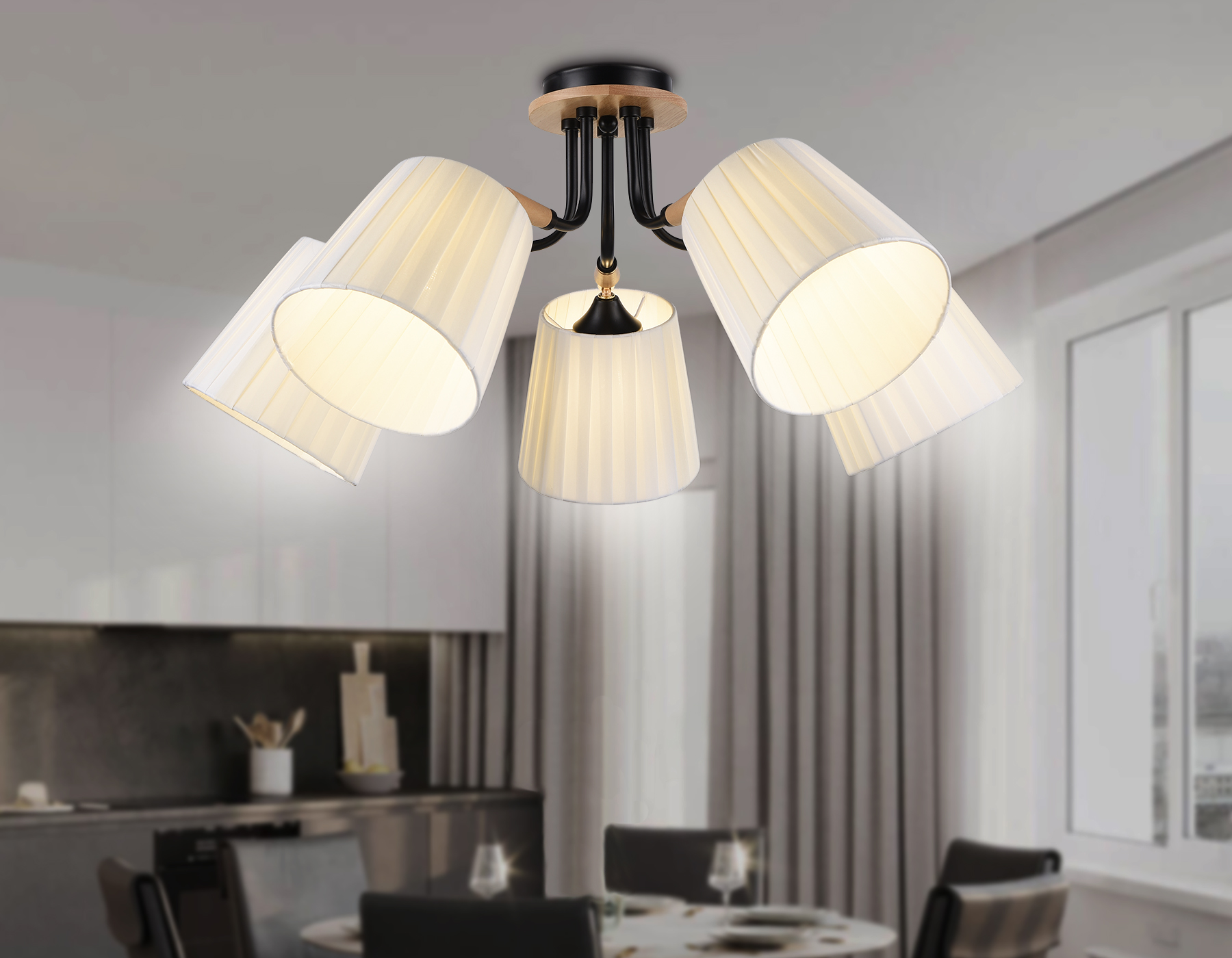 Потолочный светильник TR4733/5 BK/LWD черный/светлое дерево E27/5 max 40W D610*270