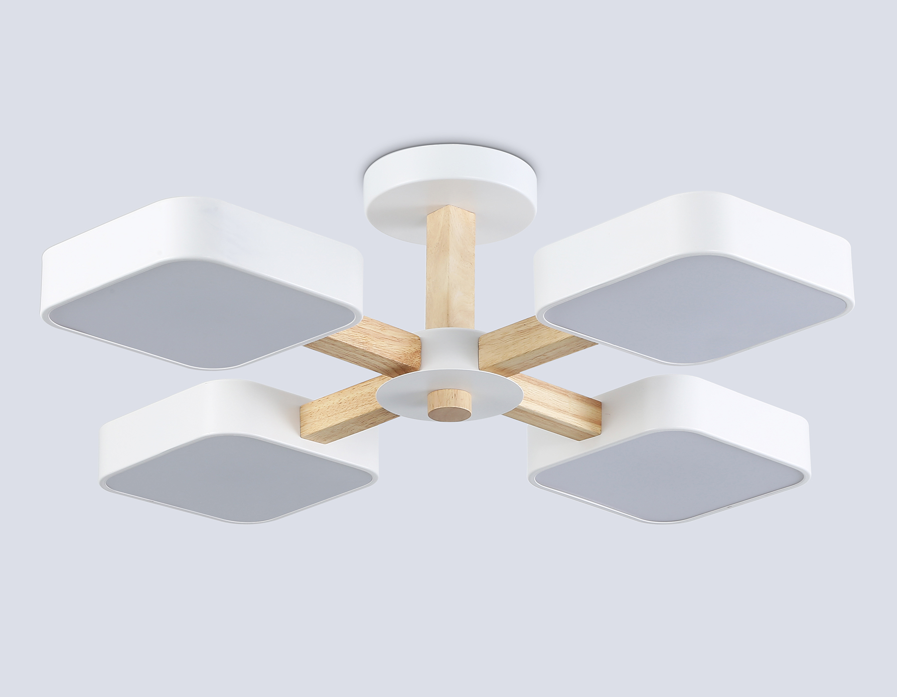 Люстра светодиодная на штанге FL4879/4 WH/WD белый/дерево 24W 3000-6000K D610*160 (без ПДУ)