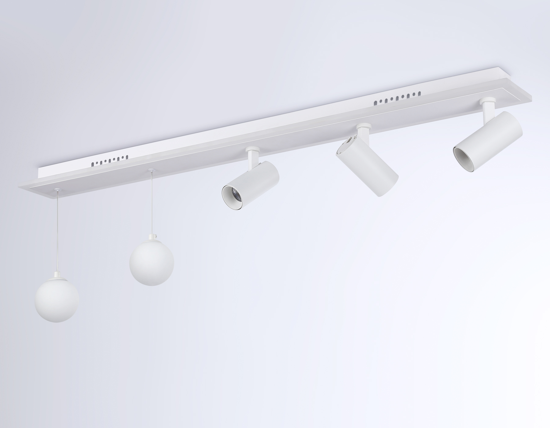 Потолочный светодиодный светильник со сменной лампой и пультом управления FL66201/1+5 WH белый 67W 3000K-6400K+G9/2 1000*100*400 (ПДУ ИК)