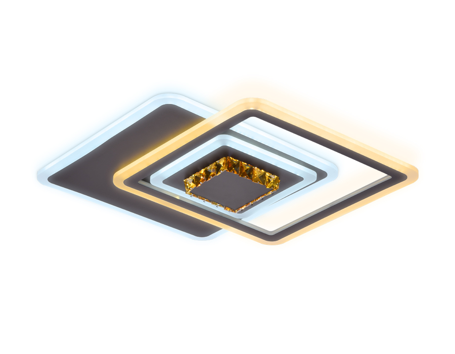 Потолочный светодиодный светильник с хрусталем FA262 CF/TI кофе/янтарь 112W 540*540*80 (ПДУ РАДИО 2.4)