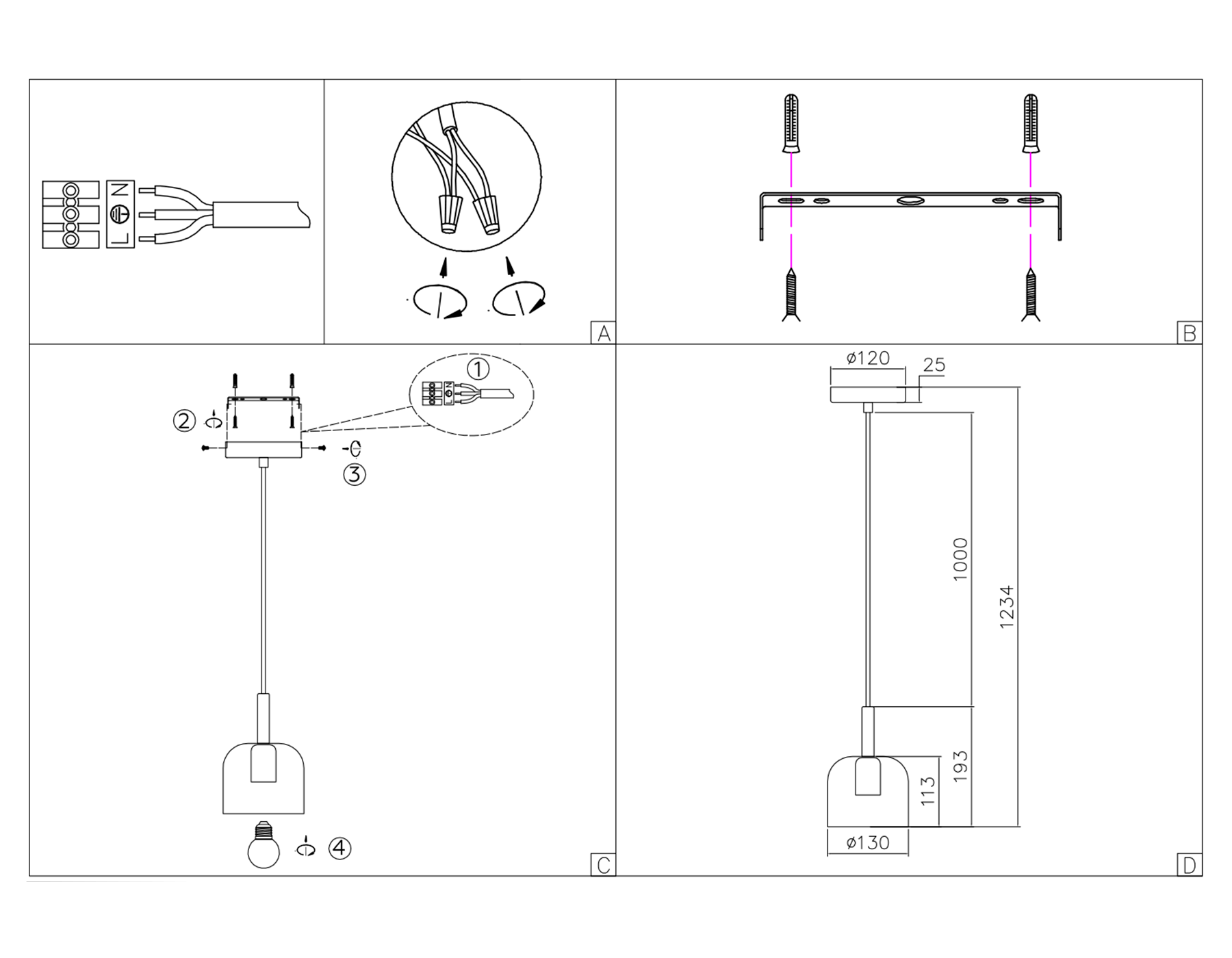 Светильник подвесной TR97113 GD/BK золото/черный E27 max 40W D130*1234