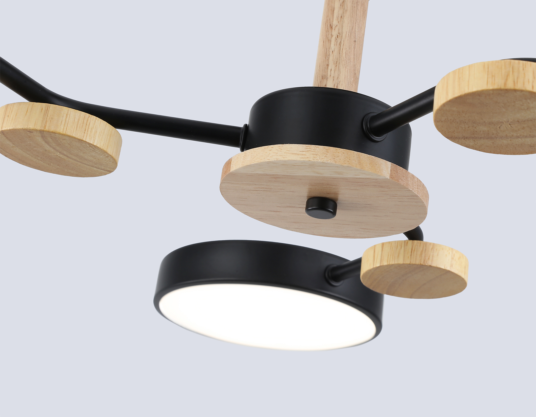 Люстра светодиодная на штанге FL4857/3 BK/WD черный/дерево 54W 3000-6000K D660*170 (без ПДУ)