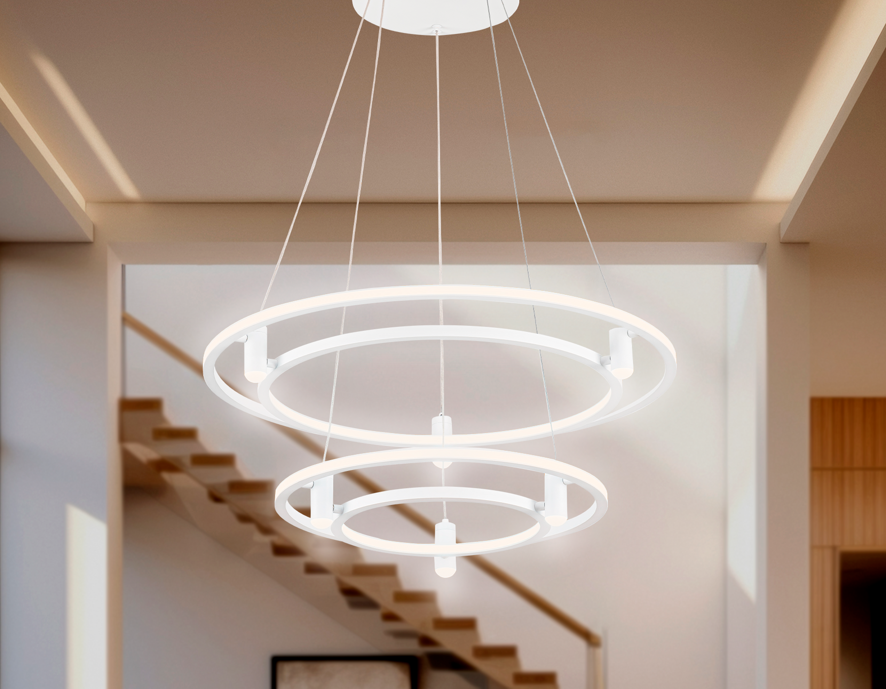 Подвесной светодиодный светильник FL5542/2+6 WH белый 90W 3000K/4200K/6400K D600/400*1300 (без ПДУ)