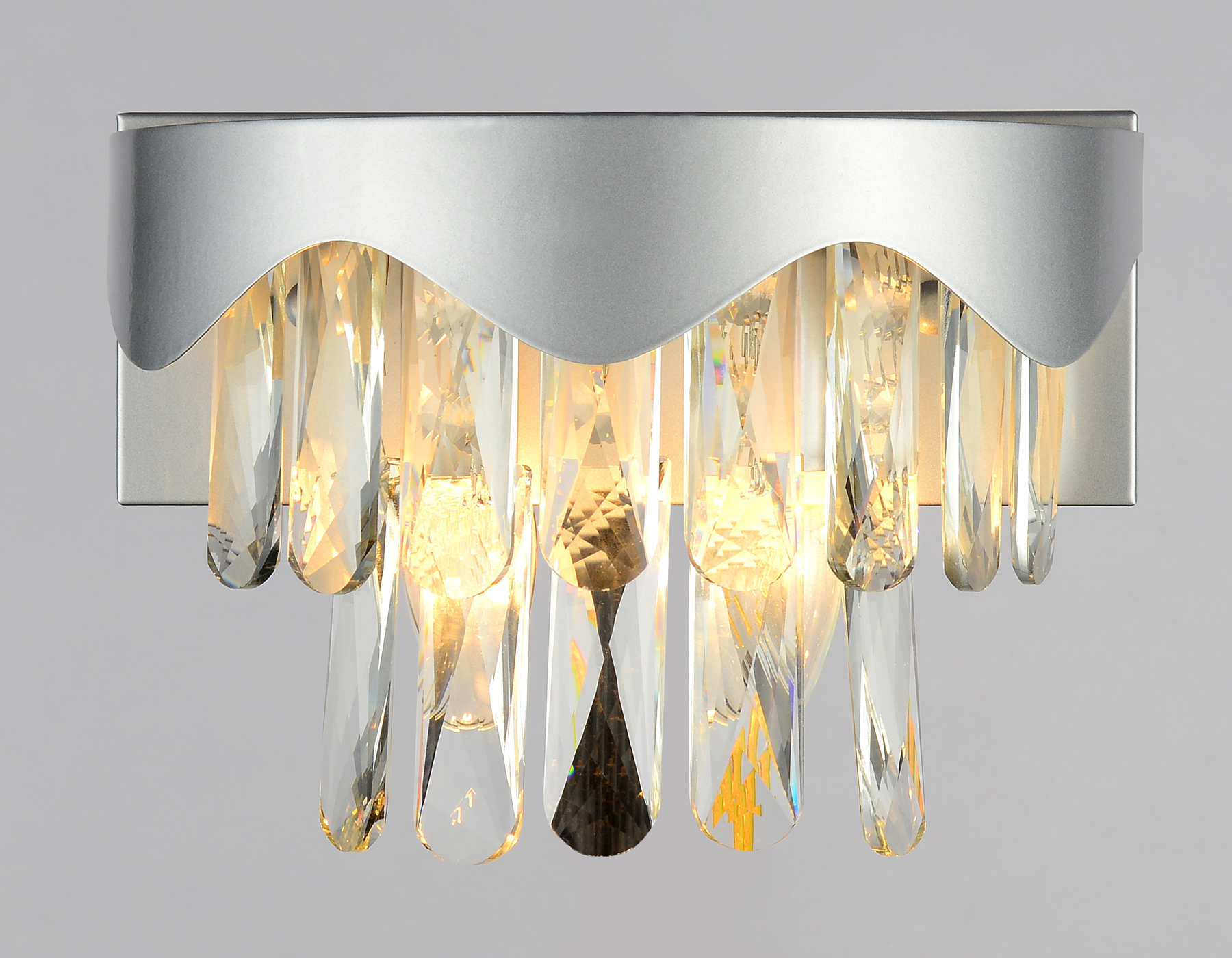 Настенный светильник с выключателем и хрусталем TR5090 SL/CL серебро/прозрачный E14/2 max 40W 260*180*150