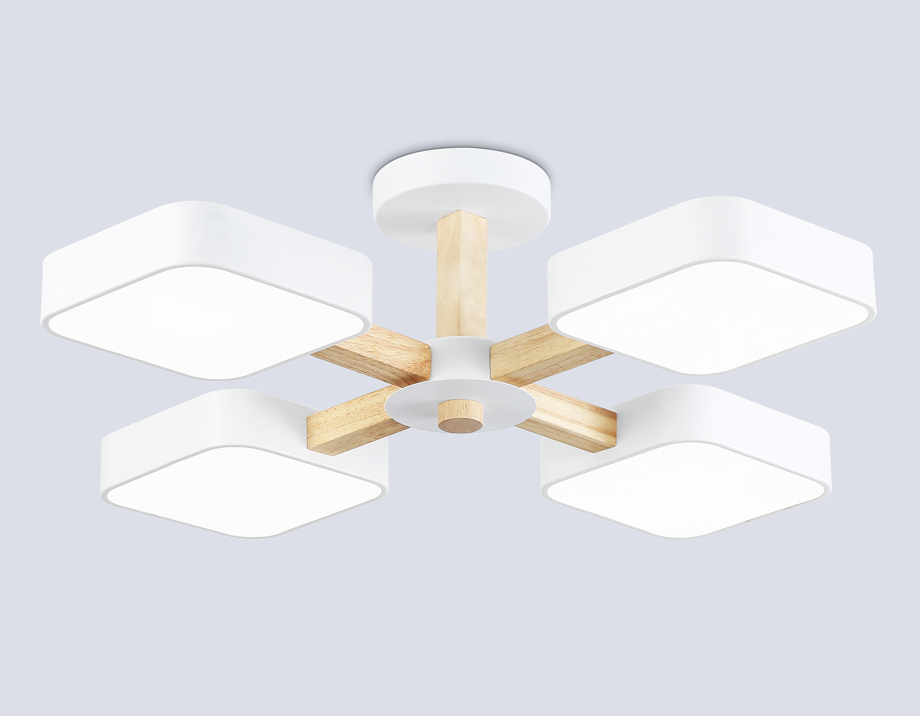 Люстра светодиодная на штанге FL4879/4 WH/WD белый/дерево 24W 3000-6000K D610*160 (без ПДУ)