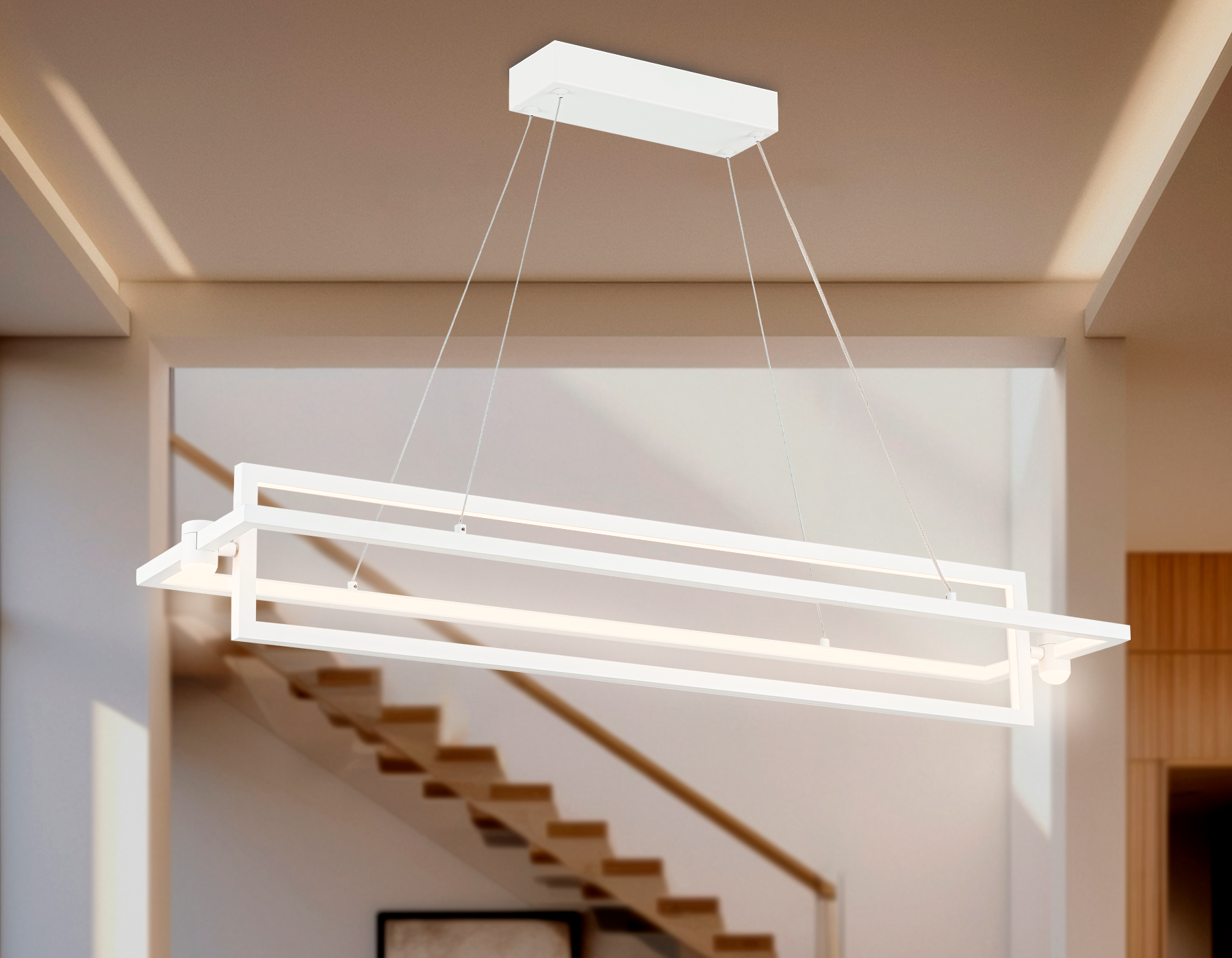 Подвесной светодиодный светильник FL5735/2+2 WH белый 45W 3000K/4200K/6400K 900*220*1300 (без ПДУ)