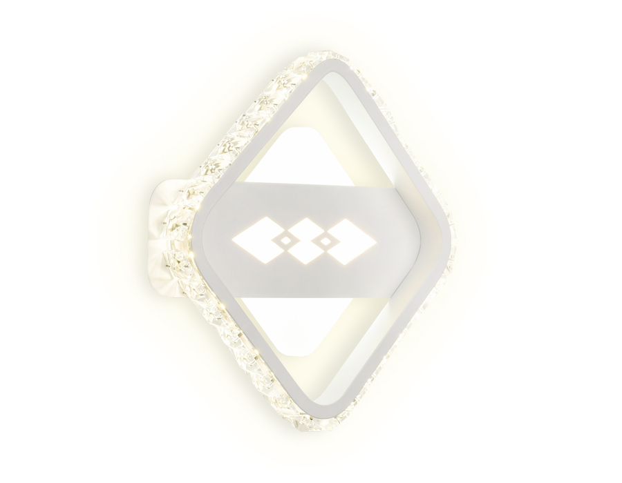 Настенный светодиодный светильник с хрусталем FA225 WH белый LED 6400K+3000K/4200K 24W 200*200*40