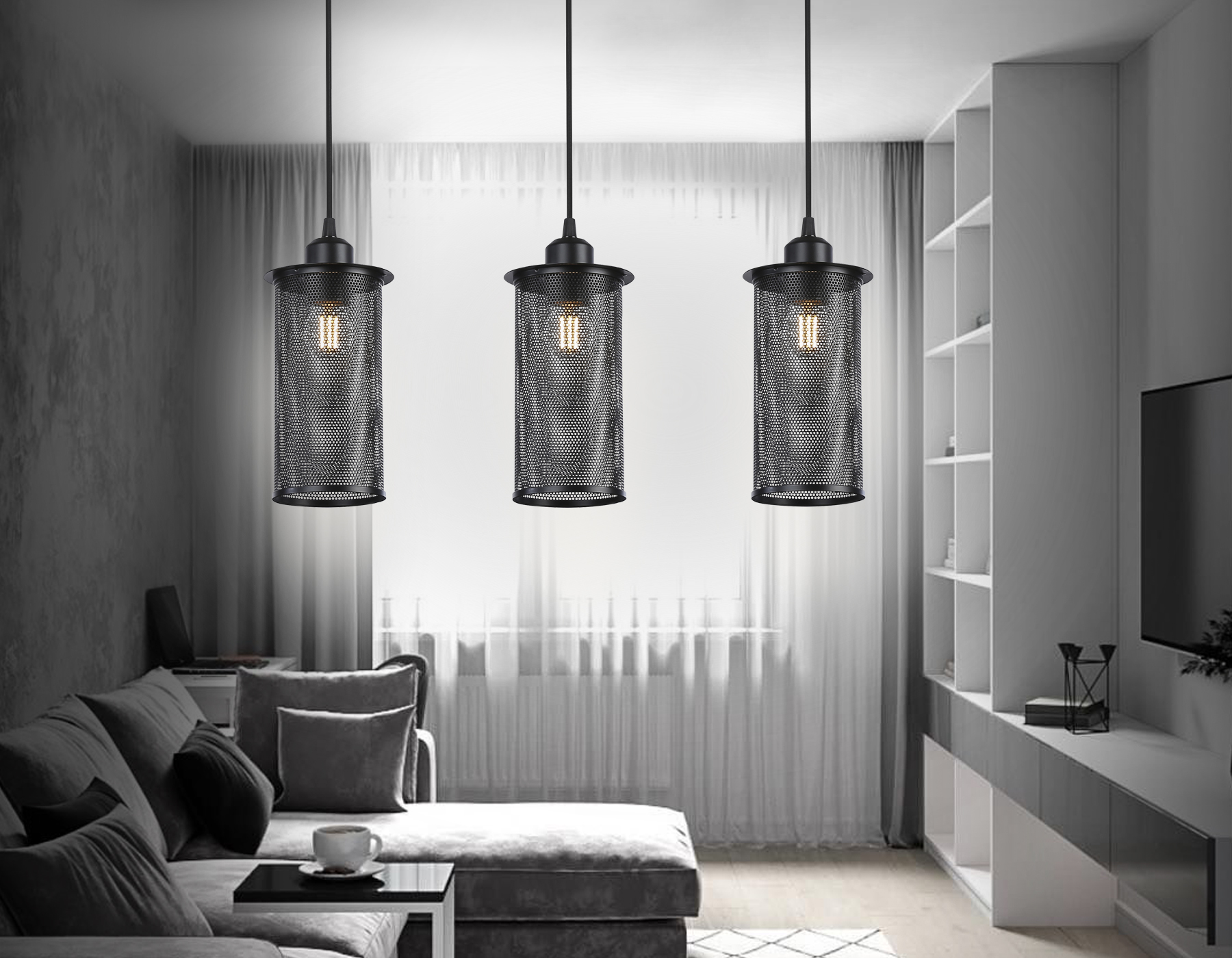 Подвесной светильник в стиле лофт TR8164/3 BK черный E27*3 max 40W 580*102*1060