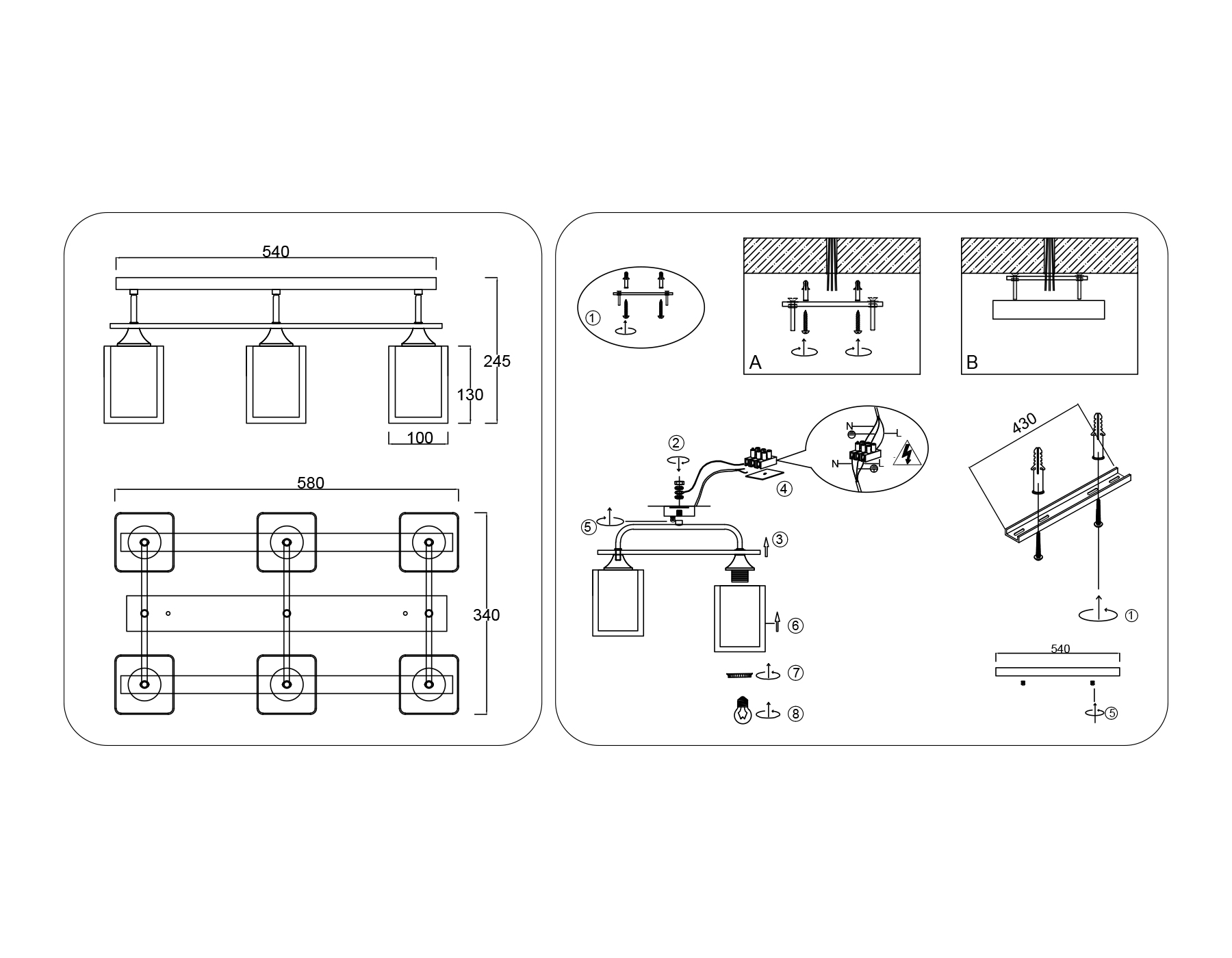 Светильник потолочный со стеклянными плафонами TR3033247/6 WH/WD белый/дерево E27/6 max 60W 580*340*245