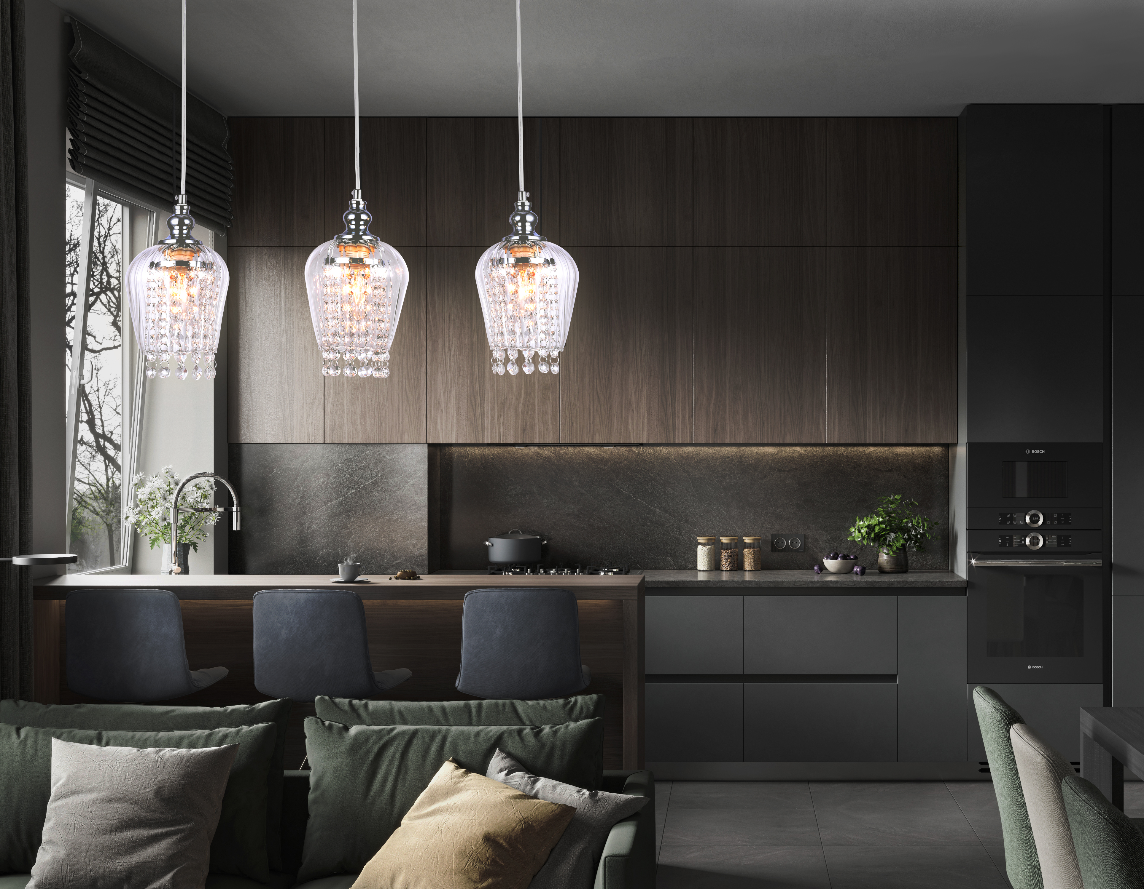 Подвесной светильник со сменной лампой TR3612/3 CH/CL хром/прозрачный E27/3 max 40W 570*140*920