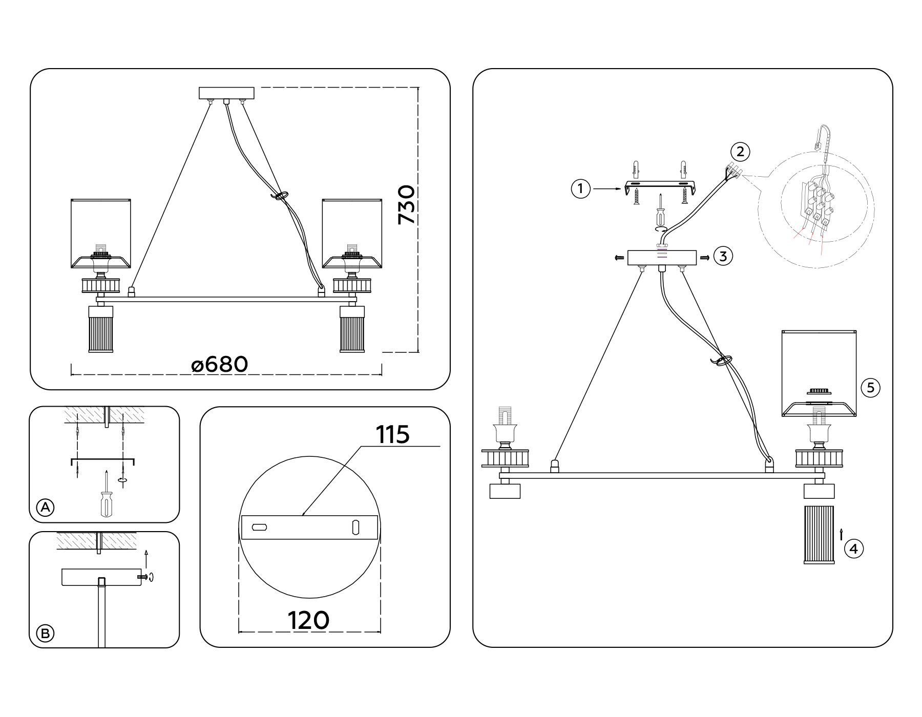 Подвесная люстра с абажурами LH71291/6 SN/WH никель/белый E14/6 max 40W D680*730