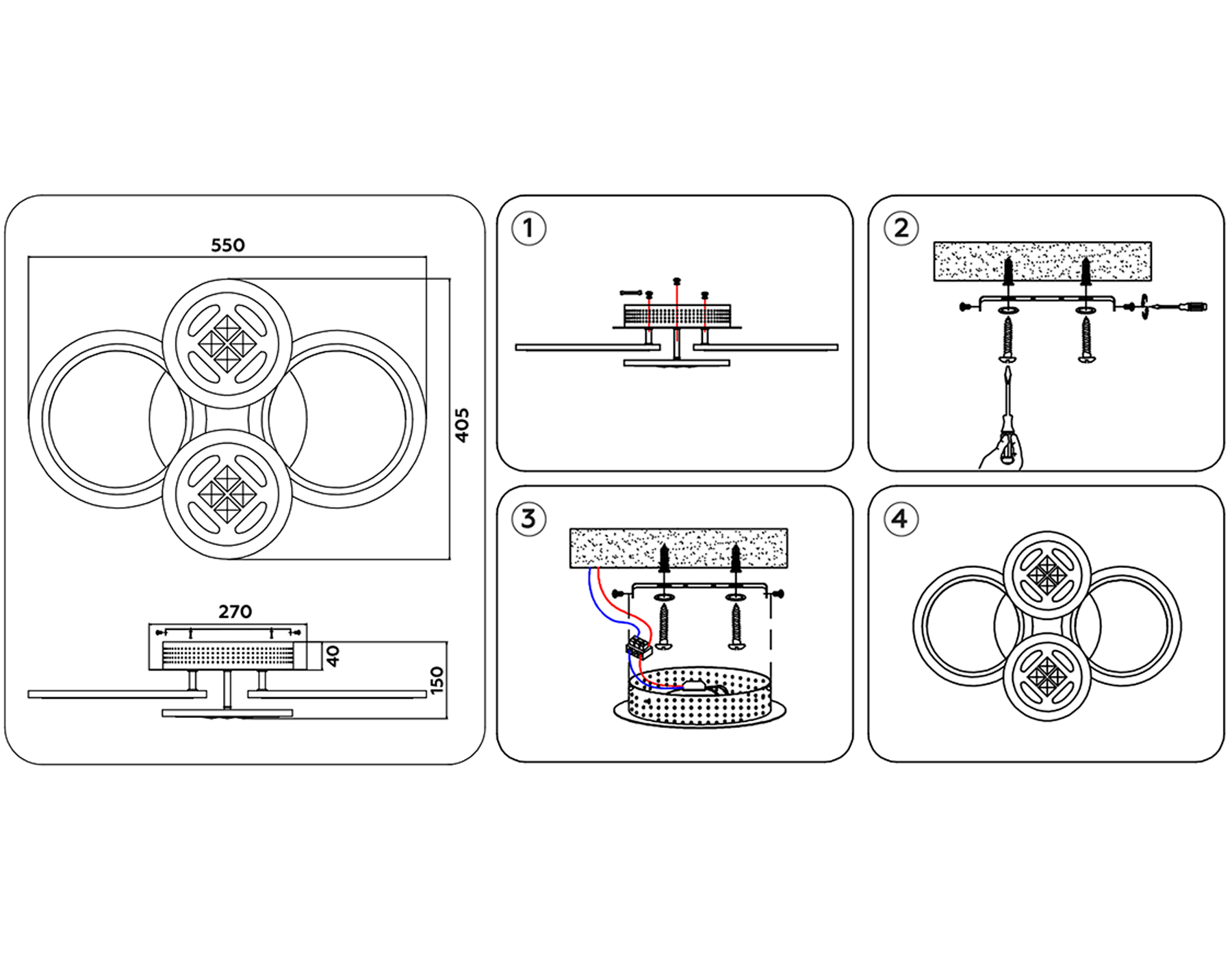 Потолочный светодиодный светильник с пультом FA2951/6 WH белый 4200K/3000K+6400K/6400K+3000K 125W 550*405*150 (ПДУ ИК)