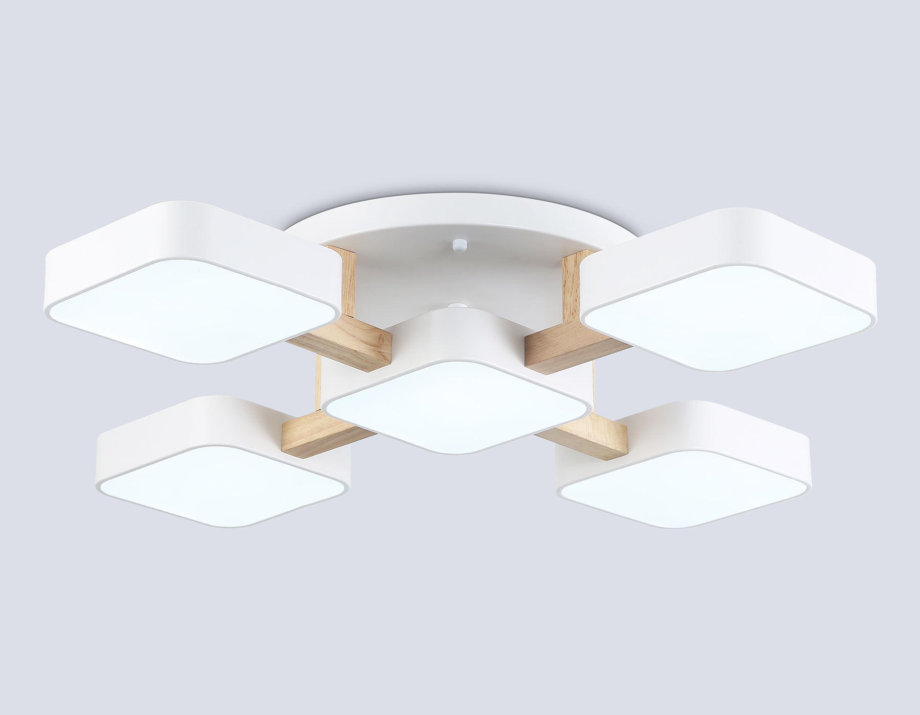 Люстра светодиодная на штанге FL4881/5 WH/WD белый/дерево 90W 3000-6000K 675*675*110 (без ПДУ)