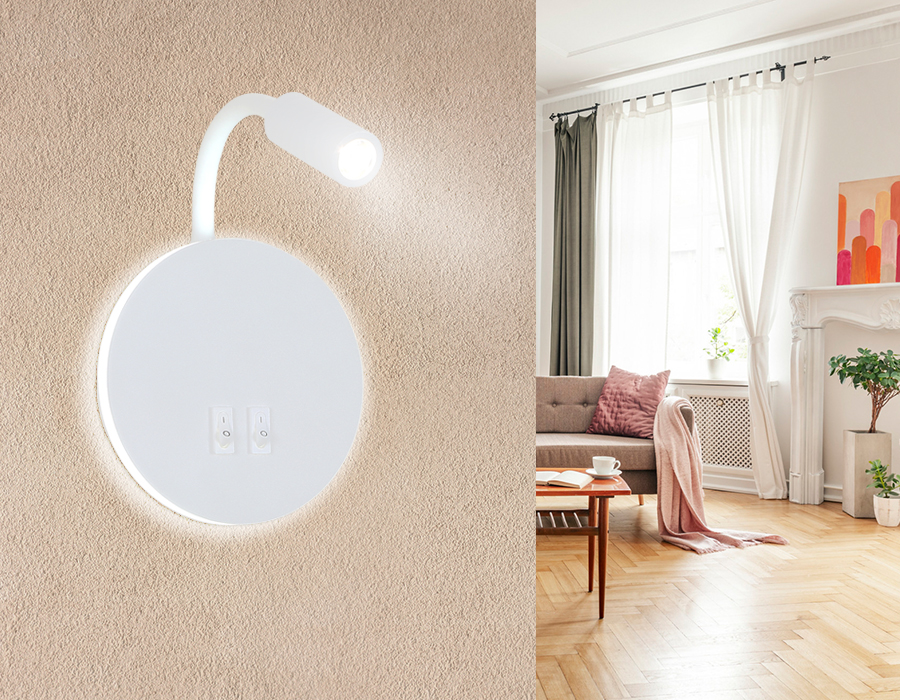 Настенный светодиодный светильник с выключателем FW295 SWH белый песок LED 6400К+4200K 6W+3W D150*163