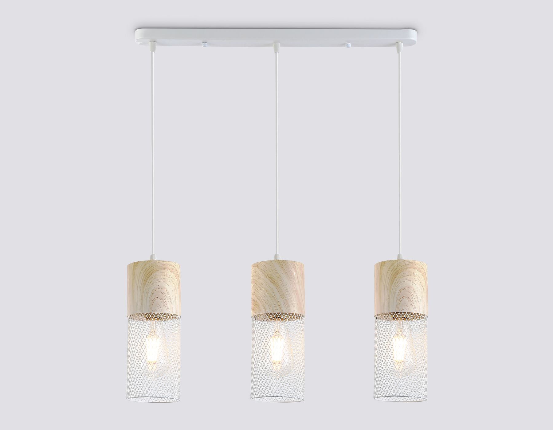 Светильник подвесной TR8499/3 WH/WD белый/дерево E27/3 max 60W 550*100*1000