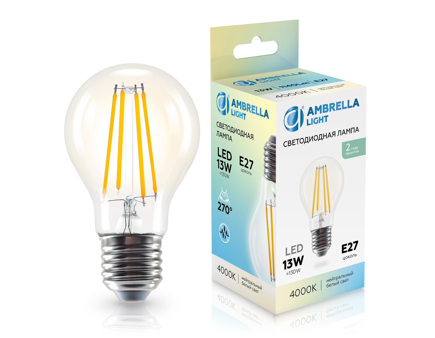 Лампа светодиодная Лон A60 13W 4000K 601314 Filament LED A60 13W E27 4000K 220-240V