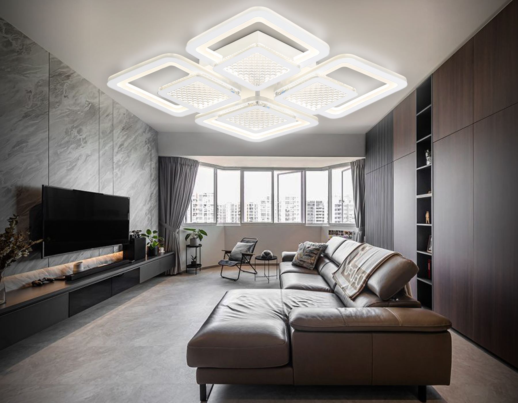 Потолочный светодиодный светильник с пультом FA4283/4+4 WH белый 100W 3000K+6400K/4200K/6400K+3000K 435*435*70 (ПДУ ИК)