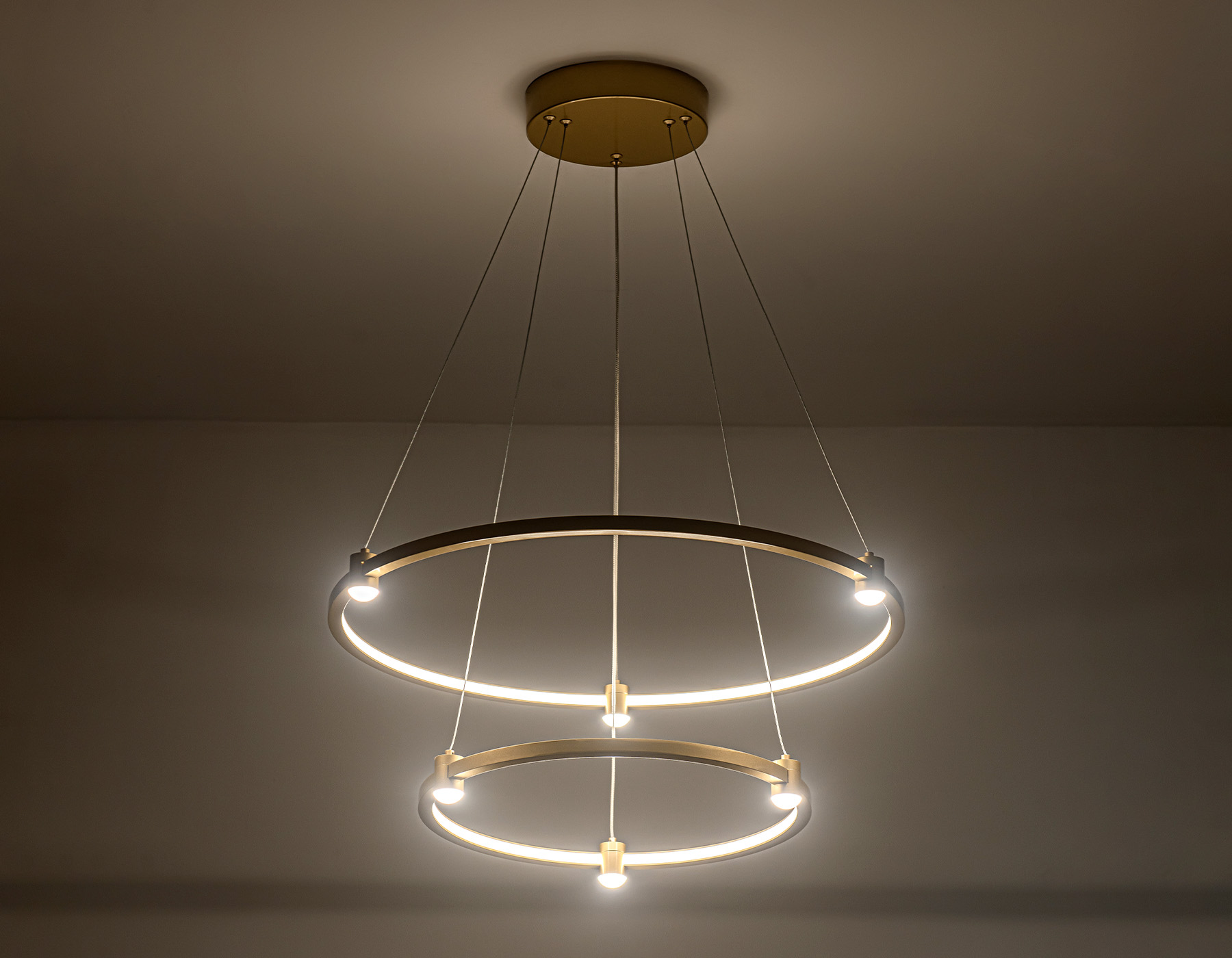 Подвесной светодиодный светильник FL5508/2+6 GD золото 45W 3000K/4200K/6400K D600/400*1300 (без ПДУ)