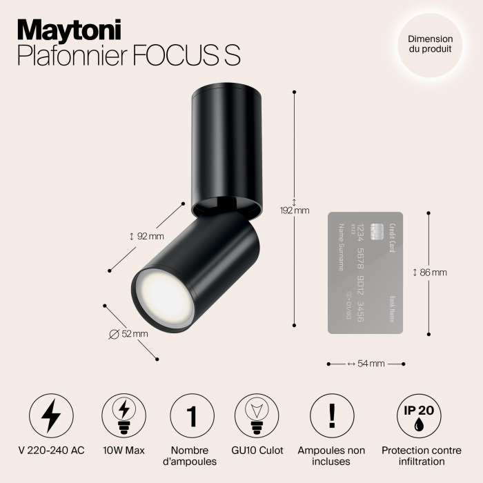 Накладной потолочный светильник FOCUS S GU10 1x10Вт Maytoni Technical C051CL-01B (c051cl-01b)