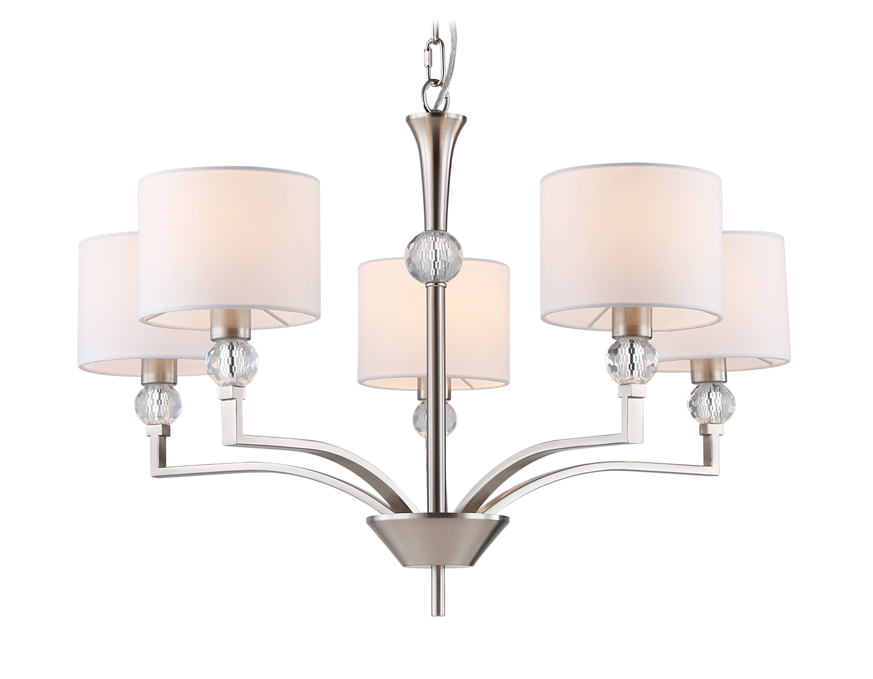 Подвесная люстра с абажурами и хрусталем LH71121/5 SN/WH никель/белый E14/5 max 40W D660*880