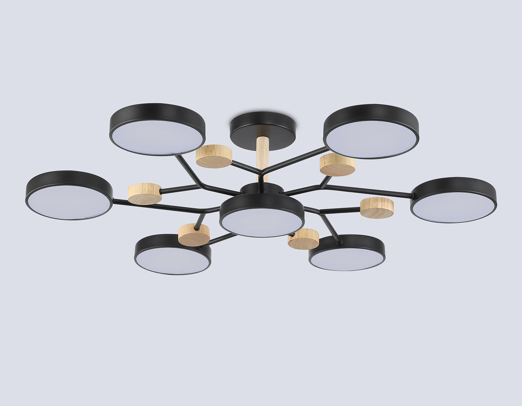 Люстра светодиодная на штанге FL4866/7 BK/WD черный/дерево 126W 3000-6000K D830*190 (без ПДУ)