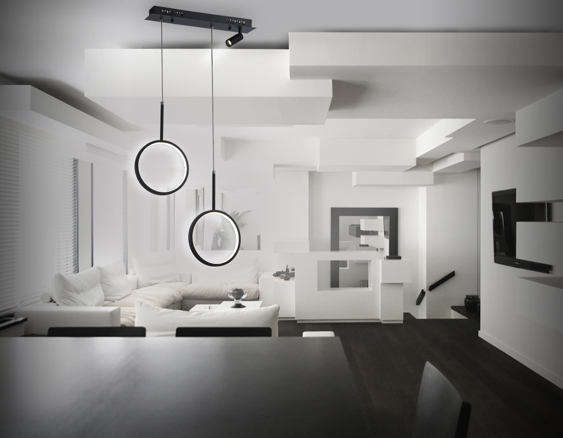 Подвесной светодиодный светильник с пультом FL5274/2+1 BK черный 38W 3000K/4200K/6400K+4200K 500*20*1200 (ПДУ ИК)