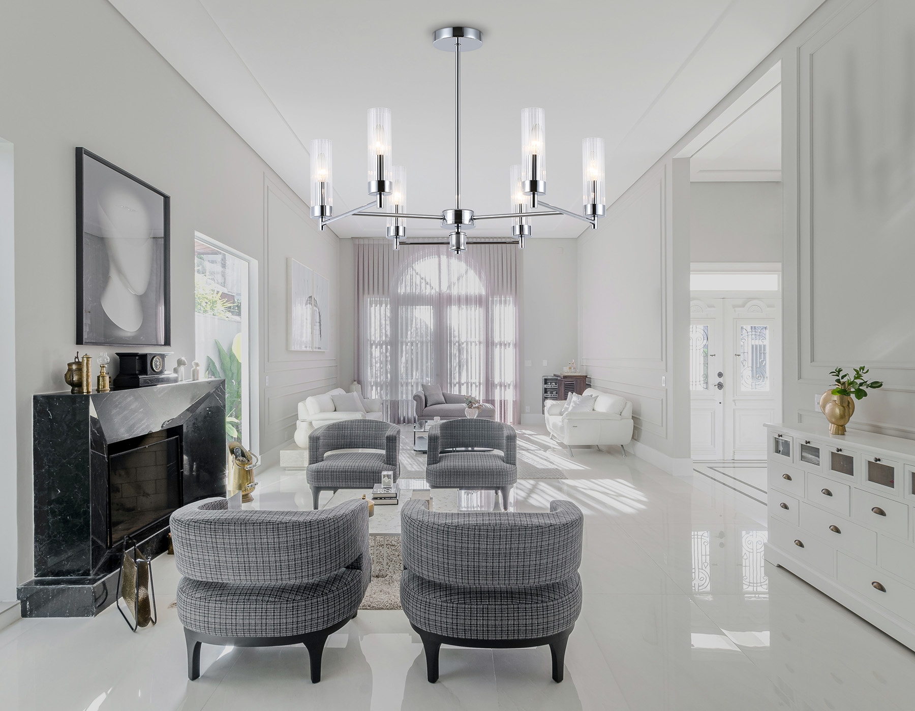 Люстра со стеклянными плафонами на штанге LH55151/6 CH/CL хром/прозрачный E14/6 max 40W D675*520