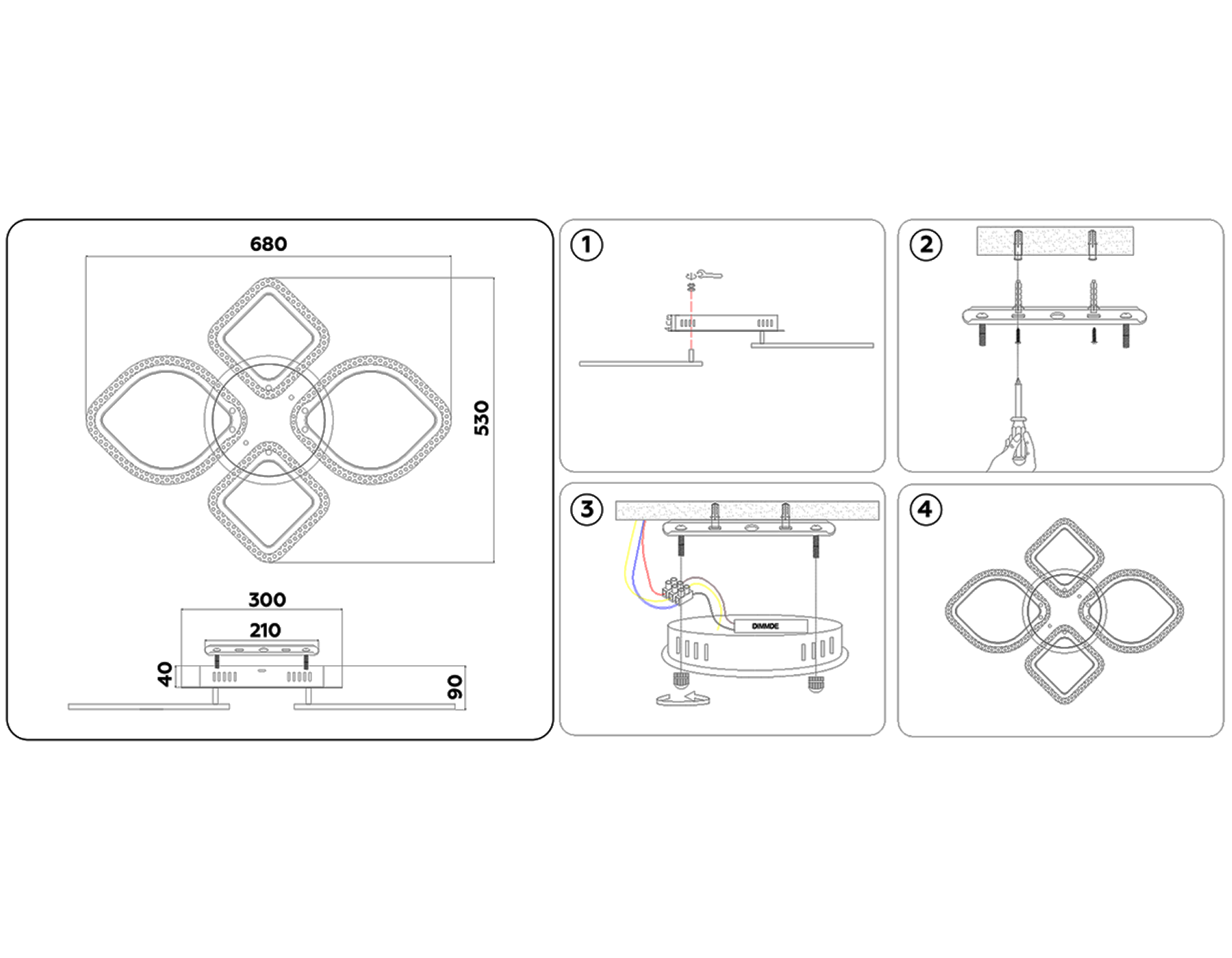 Потолочный светодиодный светильник с пультом FA5148 CH хром 77W 680*630*90 (ПДУ РАДИО 2.4)