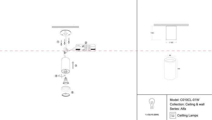 Накладной потолочный светильник Focus GU10 1x50Вт Maytoni Technical C010CL-01W (c010cl-01w)