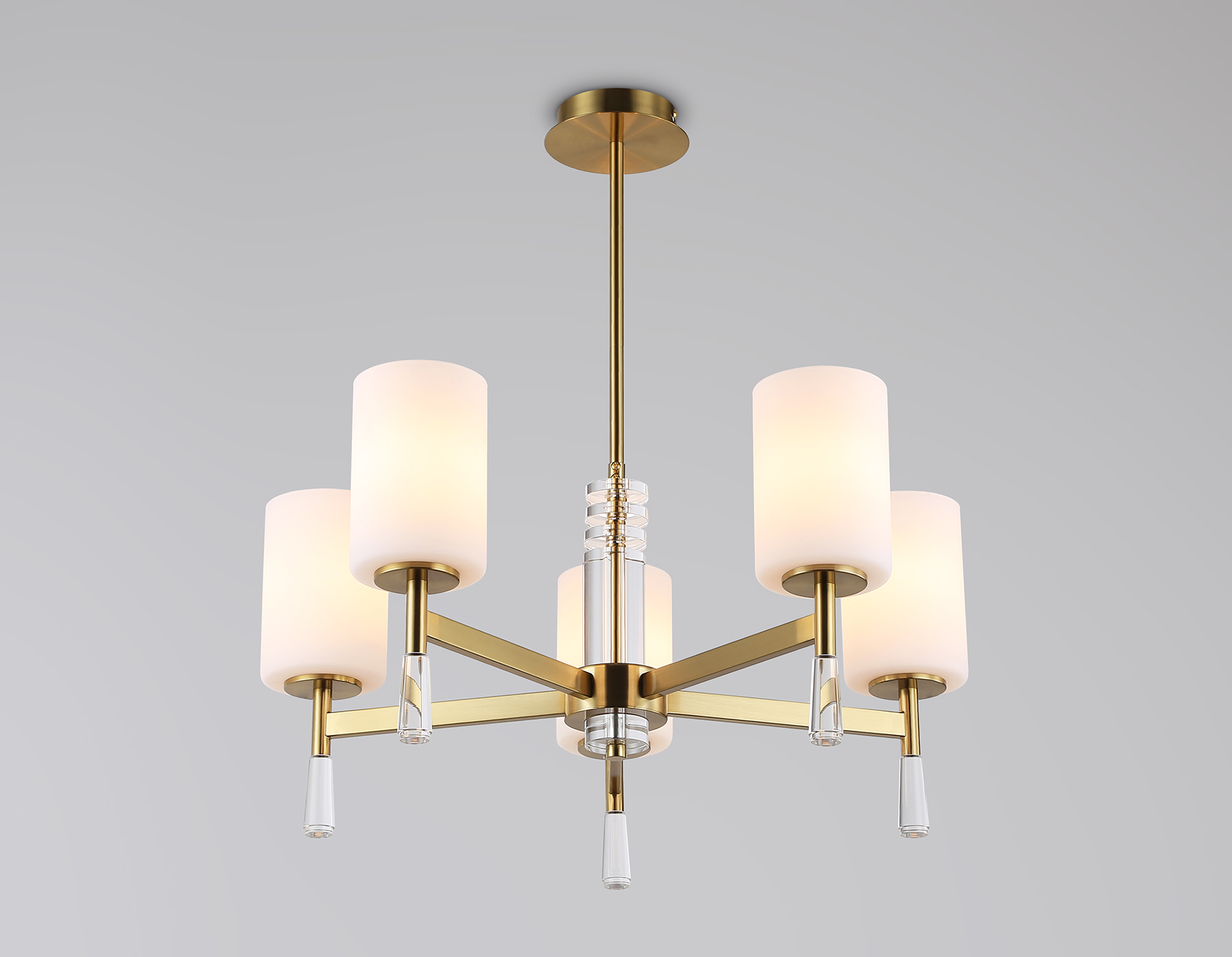 Люстра со стеклянными плафонами на штанге LH56261/5 BS/FR латунь/белый матовый E27/5 max 60W D600*590